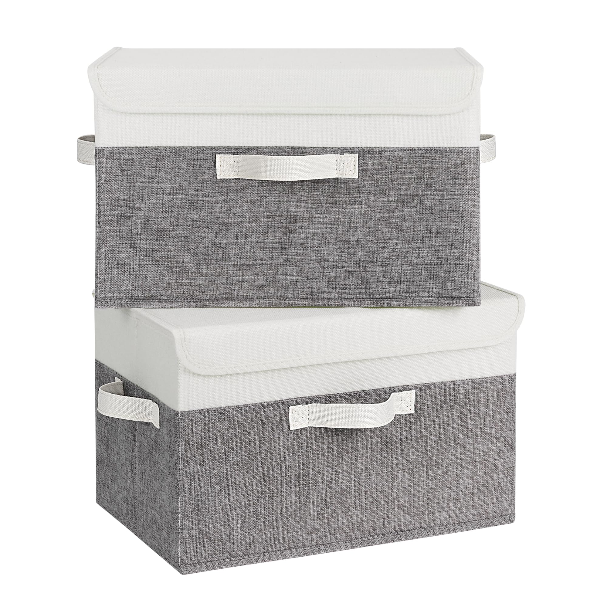 GRANNY SAYS Fabric Storage Boxes, Keepsake Box, Large Storage Bins with Lids, Closet Organizers, Toy Organizer, Storage Baskets for Shelves, White/Gray, 2-Pack