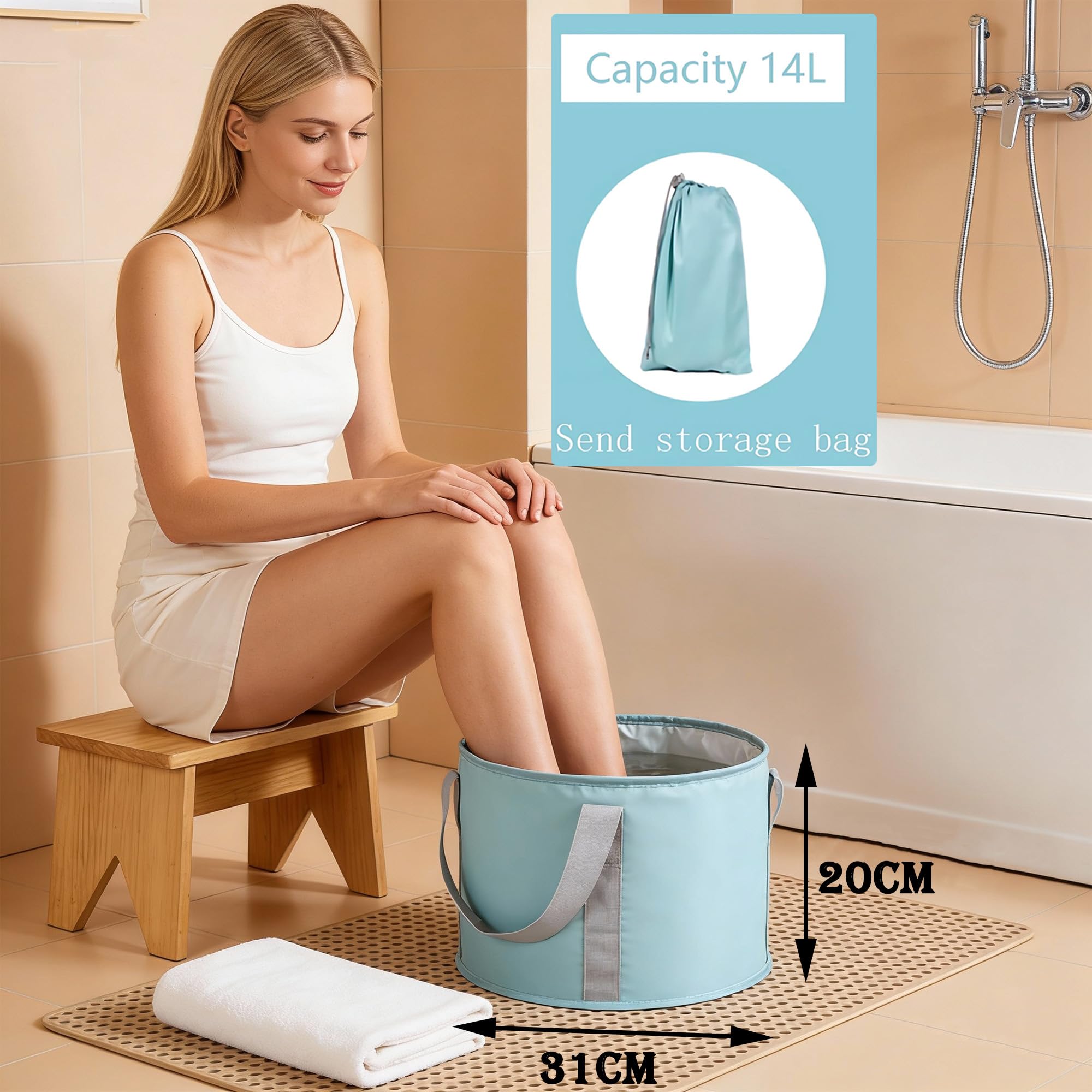 Lavabo Portátil Para Remojo De Pies con Bolsa de Almacenamiento, Capa de Aislamiento de Película de Aluminio Incorporada Lávese la Cara, Los Pies y La Ropa, para Múltiples Propósitos (Azul)