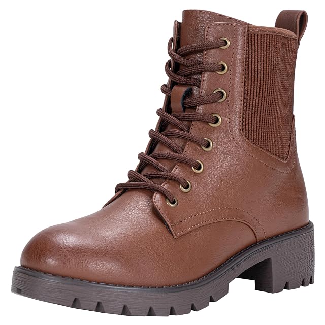 Vepose Womens 916 Ankle Boots Combat Lace up Short Booties with Inside Zipper