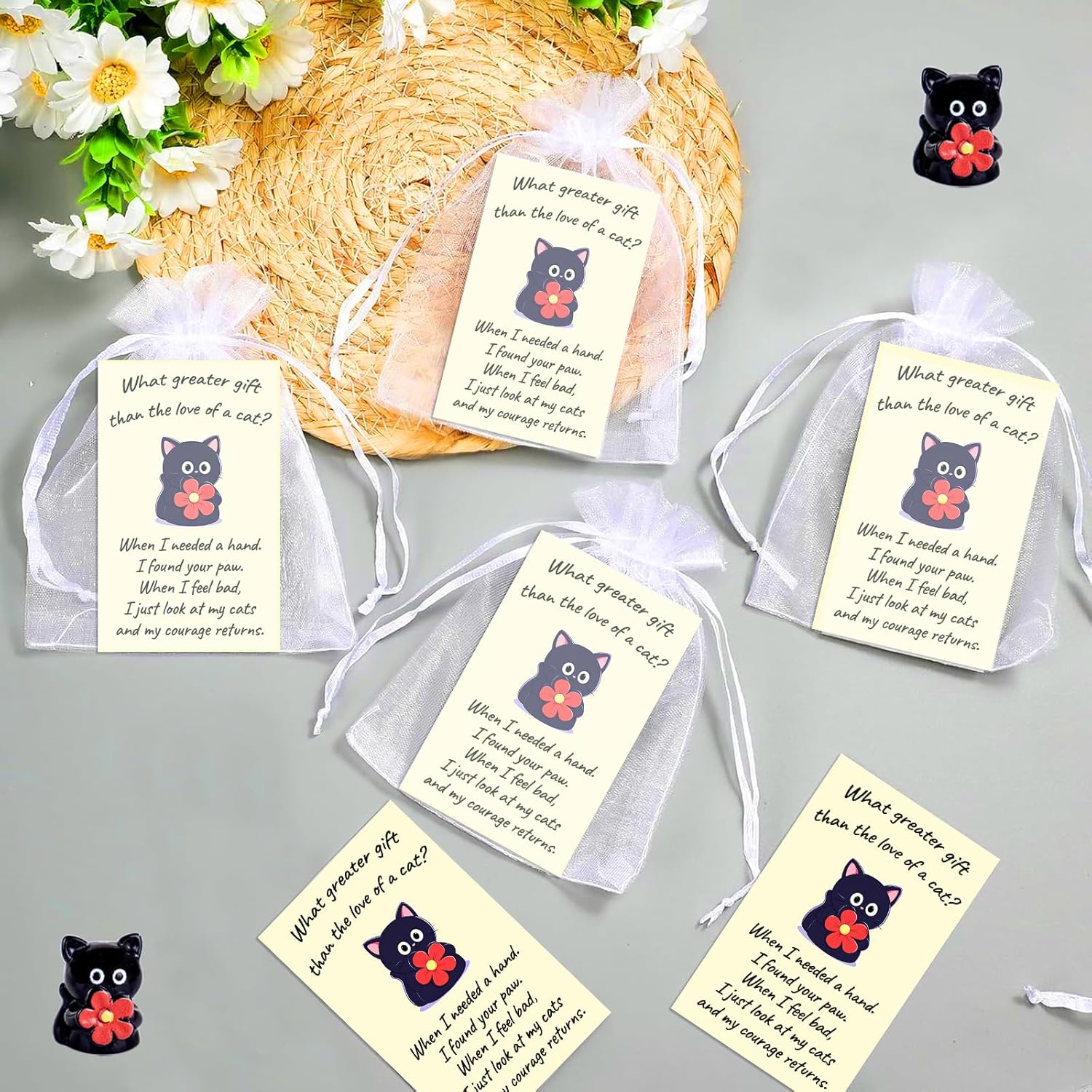 Bulk Encouragement Appreciation Gifts for Cat Lovers, Students, Employees, Coworkers, Teachers, Therapy Clients Mini Cats Figurines with Inspirational Cards Small Pocket-Sized Comfort Tokens 100 Set