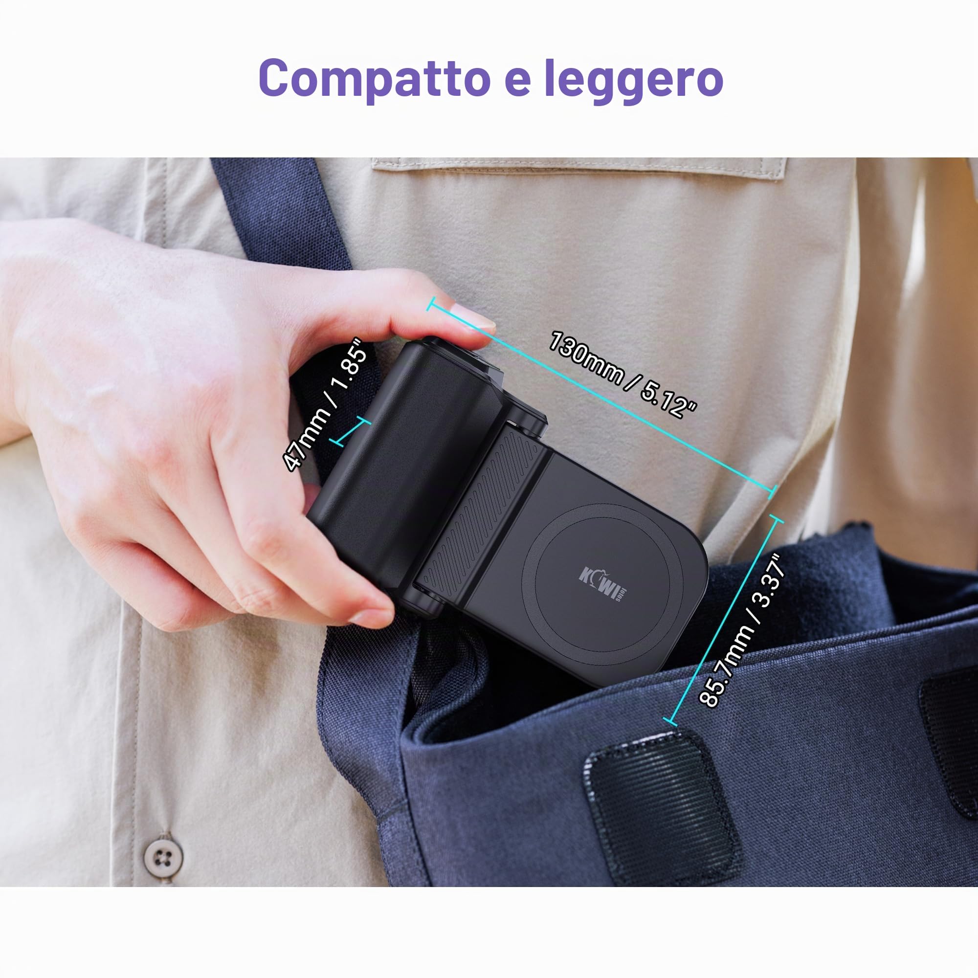 Kiwifotos per iPhone Magsafe Supporto per Fotocamera con Manico Magnetico e Telecomando Bluetooth per iPhone 17 16 15 14 Pro Max Samsung S26 S25 Smartphone Vlog Ripresa Video (Treppiede NON Incluso)