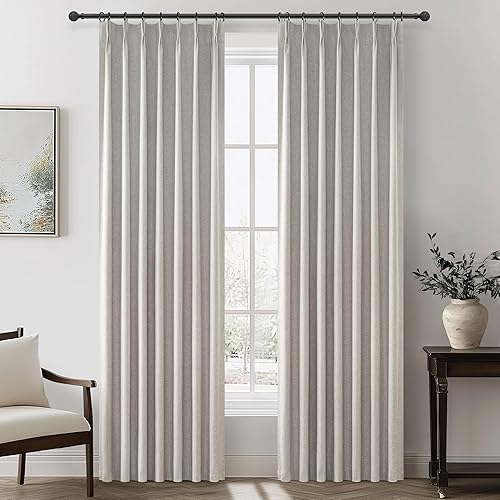 Miniatura 64 de Cortinas opacas térmicas 100% de 84 pulgadas de longitud, juego de 2 paneles para dormitorio, cortinas de ventana de lino con pinzas plegadas con