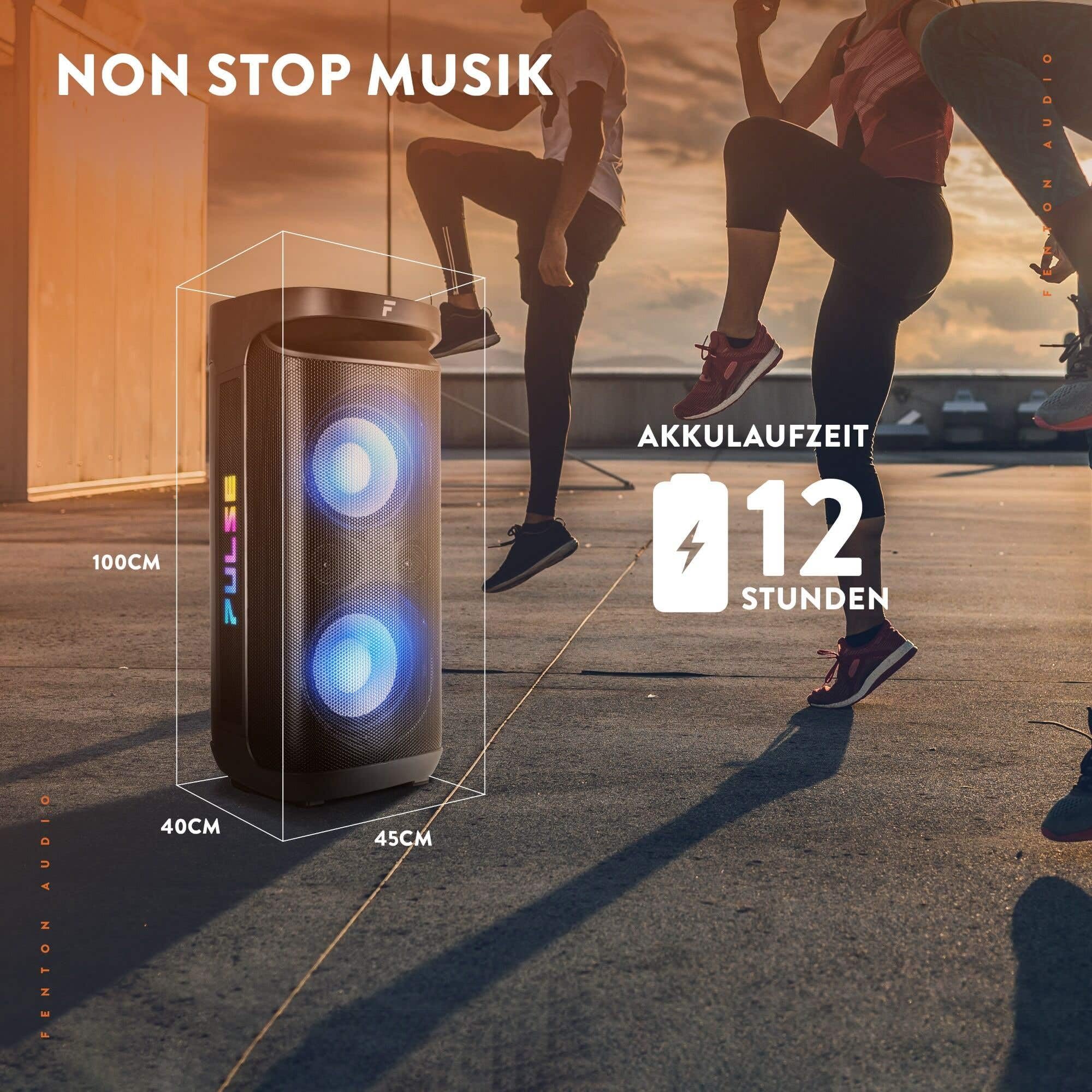 Fenton Pulse200 - Scatola musicale Bluetooth grande, 400 W, impermeabile, batteria 12H, microfono UHF, BT 5.3, radio FM, telecomando, scatola Bluetooth, per feste, per la musica, portatile, colore