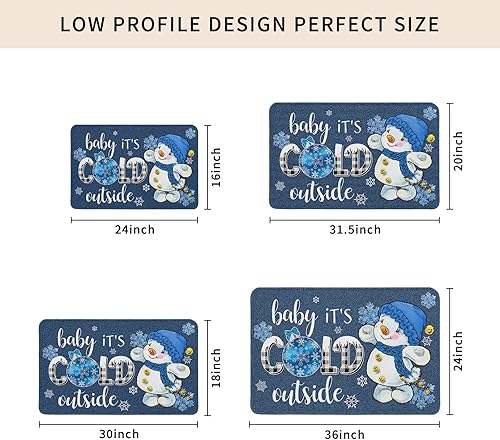 Miniatura 2 de Tapete decorativo de Navidad con diseño de muñeco de nieve para puerta de exterior, tapete de bienvenida con copos de nieve, azul, para invierno,