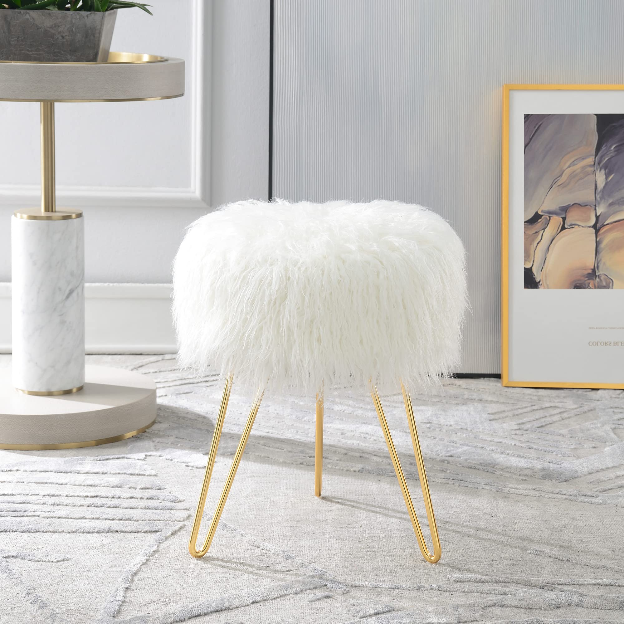 Fluffy Stool Wayfair Bedroom Chairs And Stools Ottoman White Furry