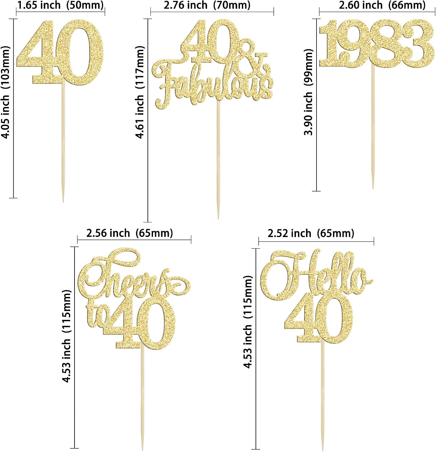 Gyufise 30Pcs 40th Birthday Cupcake Toppers 40 Fabulous Cupcake Picks Cheers to 40 1986 Cake Decorations for Happy 40th Birthday Wedding Anniversary Party Decoration Supplies Gold - Image 3