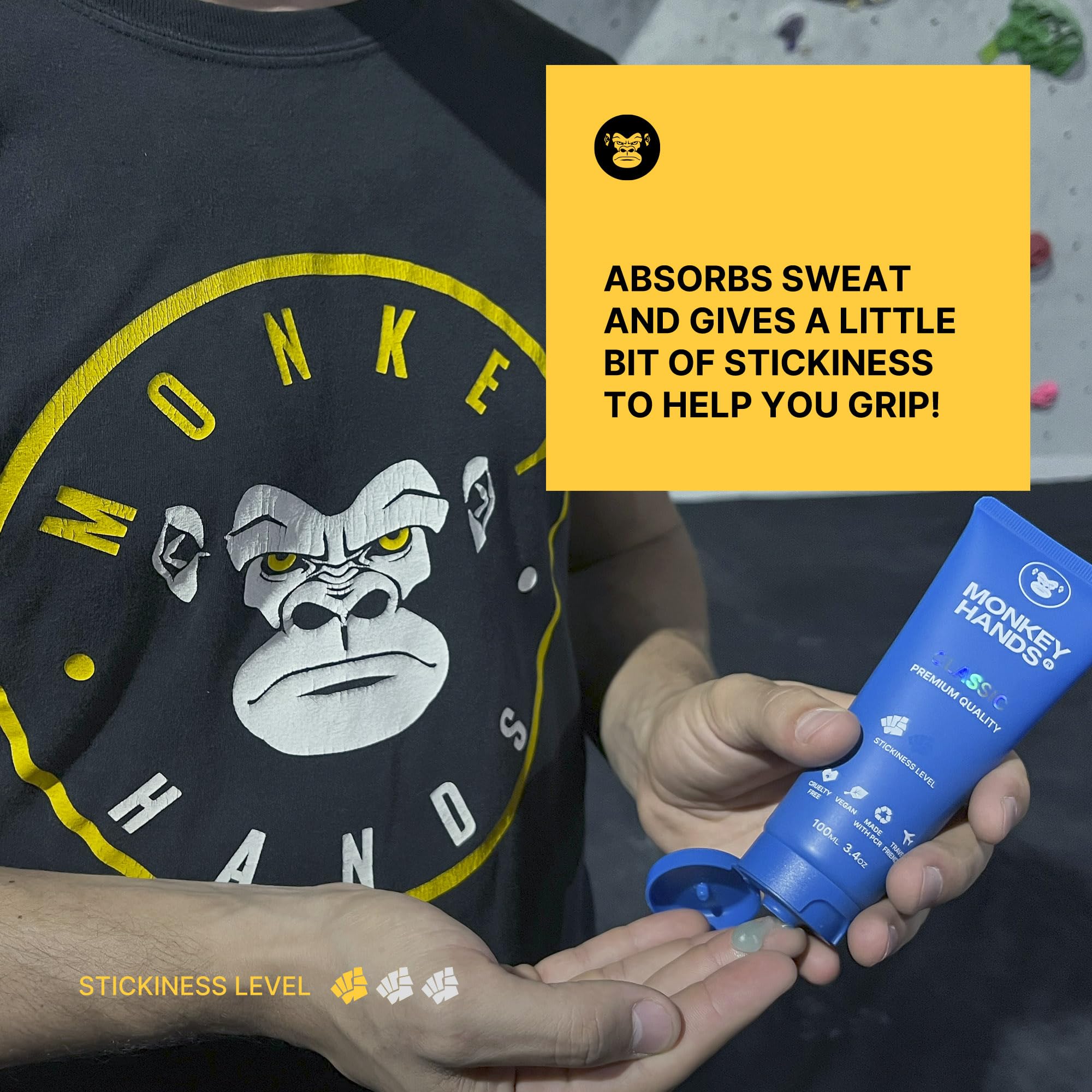Combo Monkeyhands Grip Booster Hydro + Light/Strong/Super Strong Gel Grip zapewnia lepszą przyczepność. Idealny do tańca na rurze, Calisthenics, Parkour i innych aktywności, w których potrzebny jest