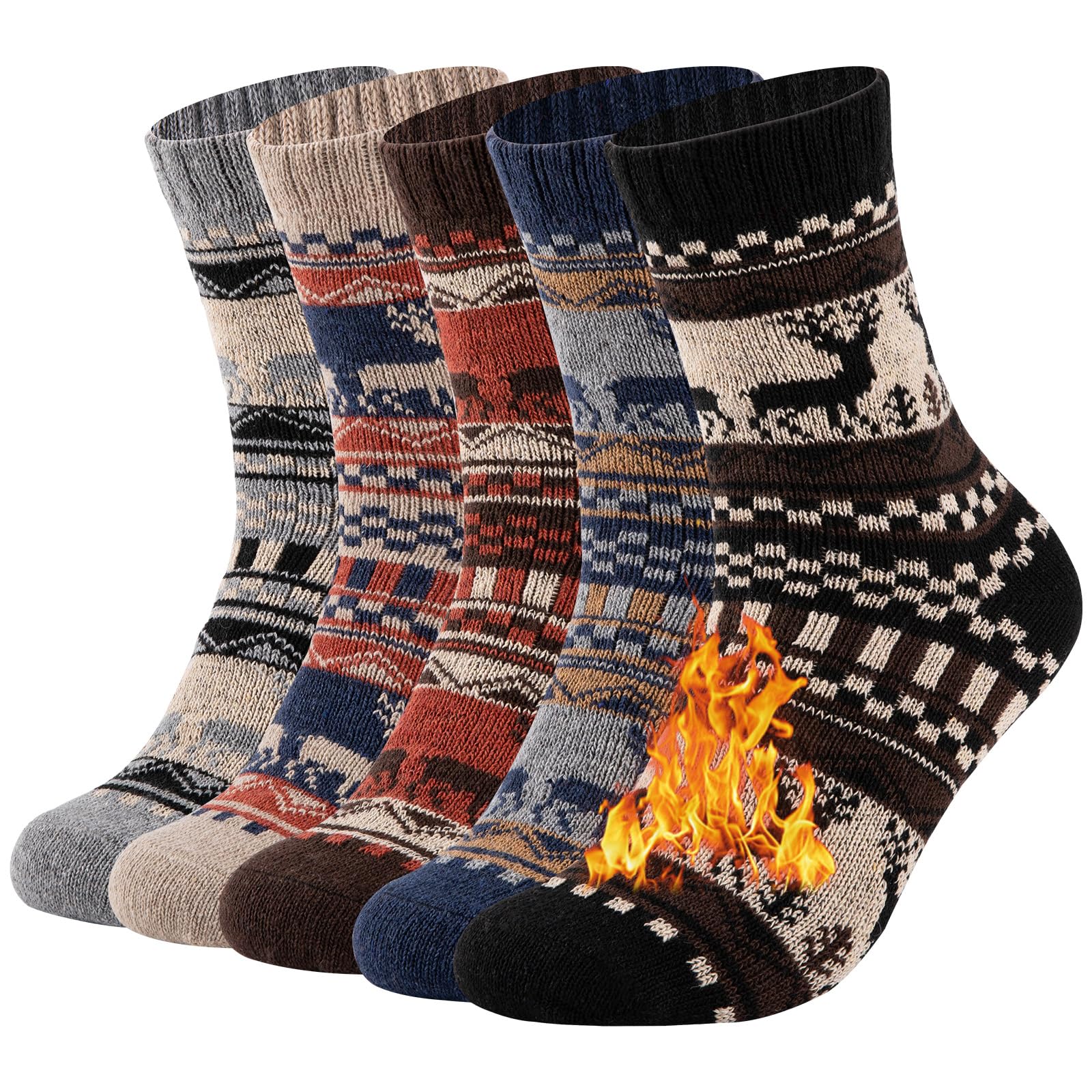 COOVAN Calcetines de lana para hombre, cálidos, de invierno, térmicos, gruesos, para clima frío, calcetines cómodos