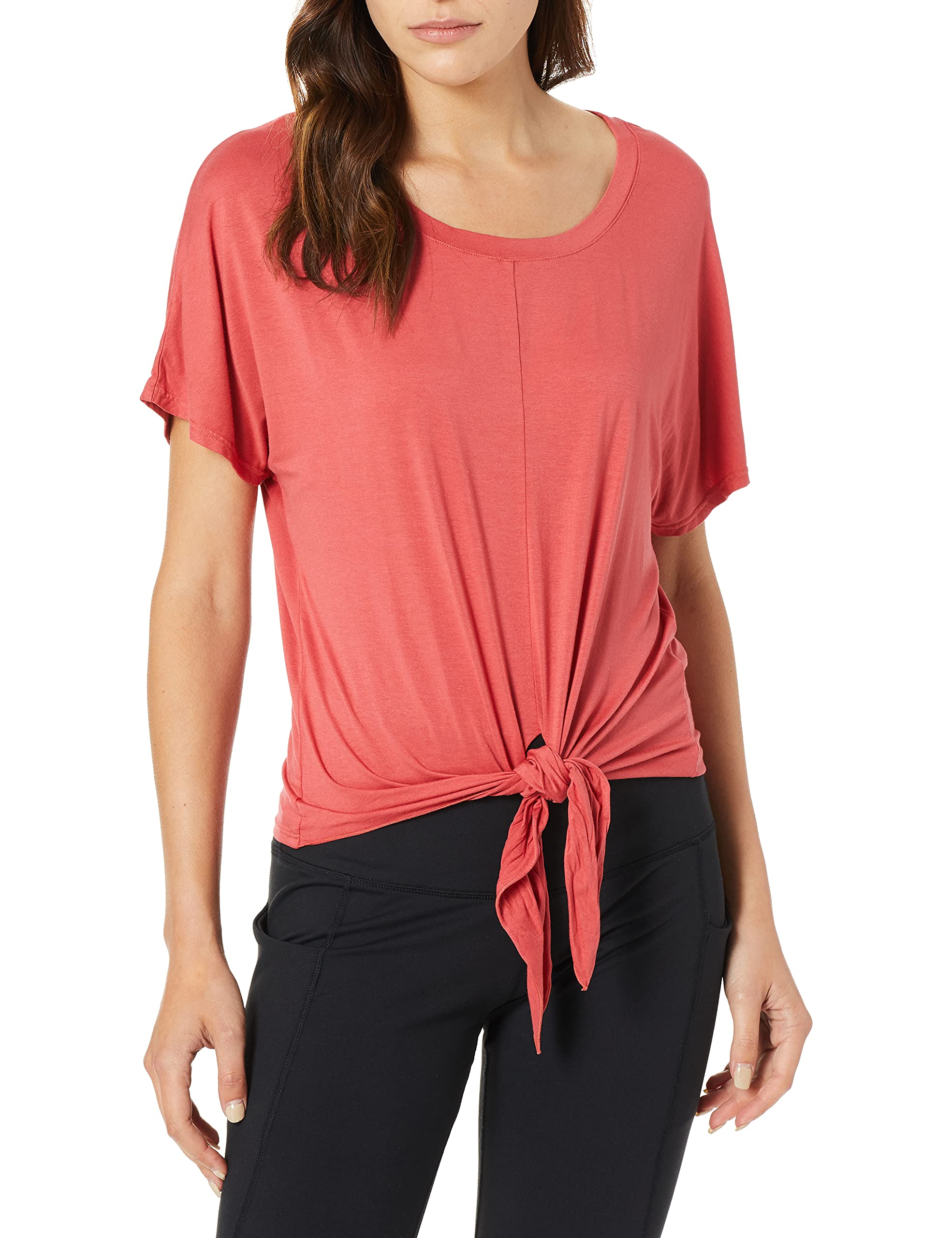 Three Dots womens refined jersey short loose tie front tee Shirt