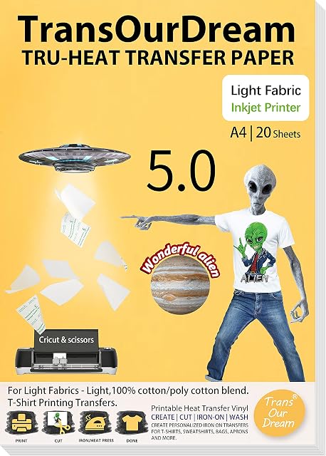 TransOurDream Tru-Heat Transfer Paper Inkjet Alien Series A4×20 Infusible Ink Transfer Sheets Iron On Transfer Paper Printable Vinyl Htv Personalised Light Fabric & T-Shirts Printing (TOD-05-20)