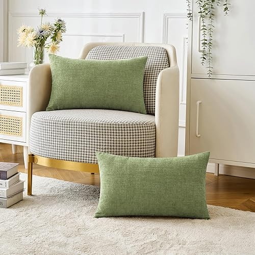 Miniatura 5 de MIULEE Paquete de 2 fundas de cojín de felpilla suave, de 12 x 20 pulgadas, color verde salvia, estilo primaveral, para sofá y sala de estar,
