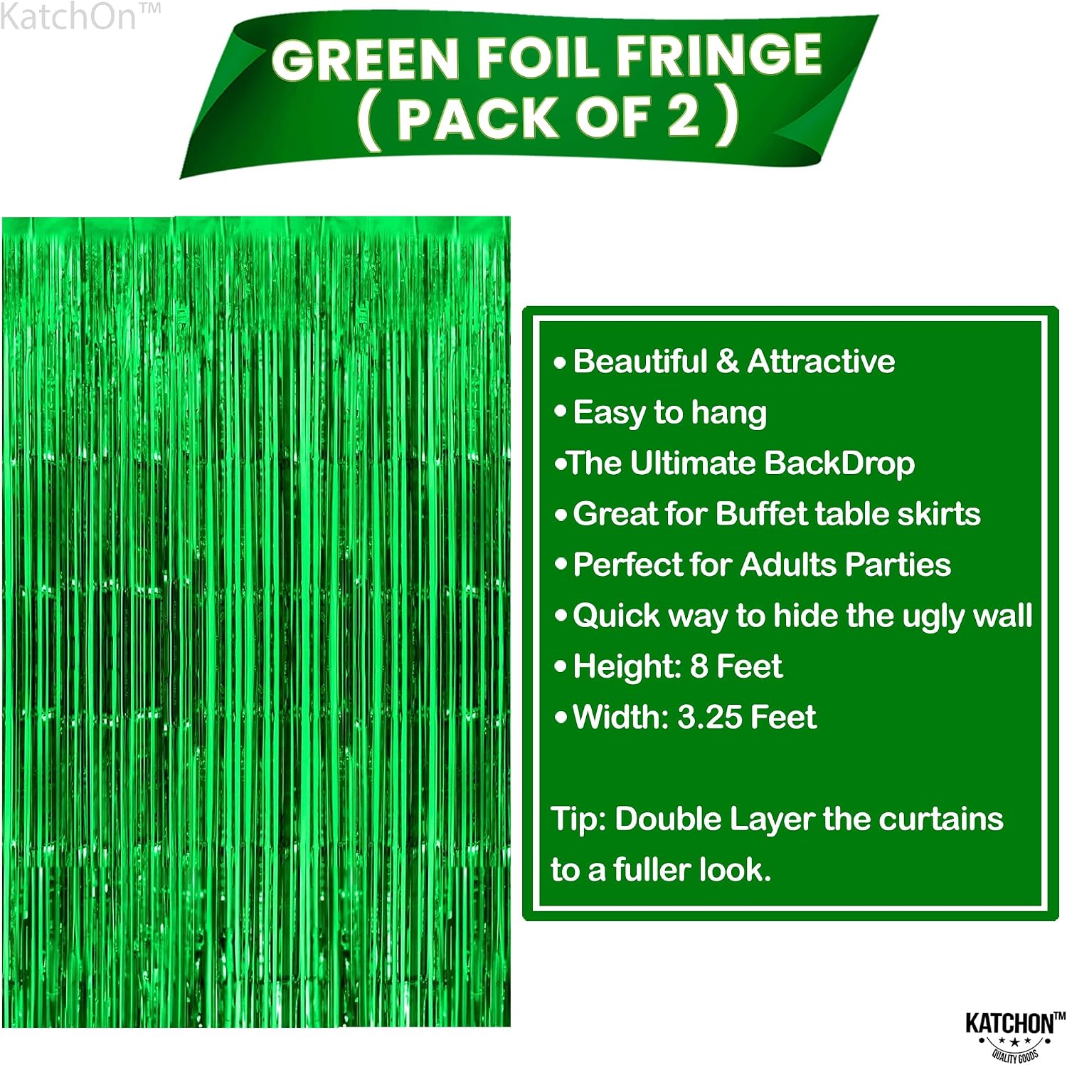 KatchOn, Green Streamers - 3.2x8 Ft, Pack of 2 | Green Backdrop for Dinosaur Birthday Decoration | Door Streamers for Jungle, Safari Party, Cinco De Mayo Decorations | Graduation Decorations 2026