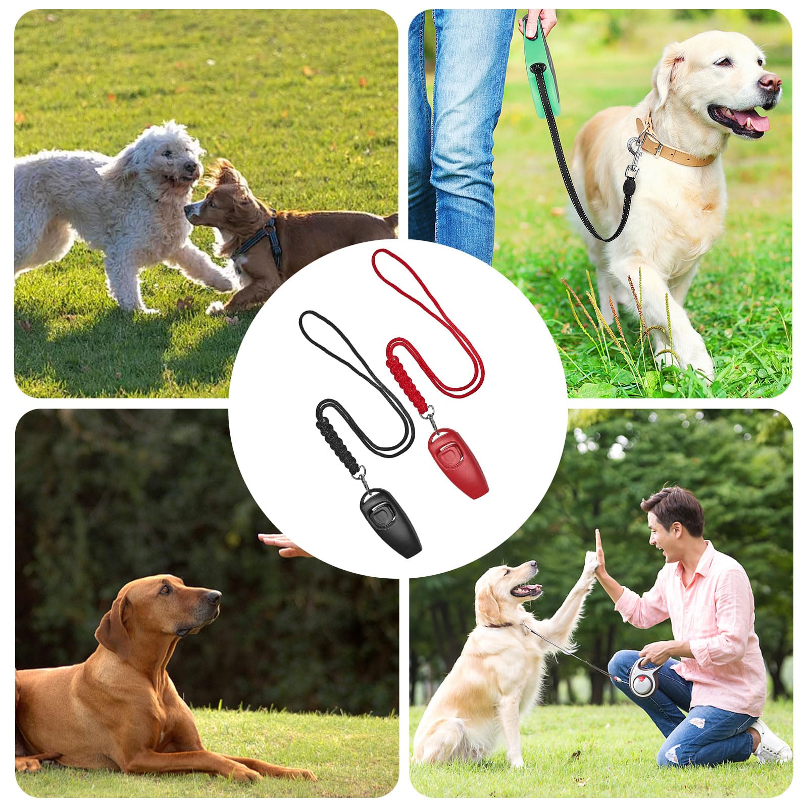 GIONAR 2Pcs Sifflet Chien Rappel, Sifflet Ultrason Chien, Double Mode 2 en 1 (clic et Souffle),- Plastique ABS et Anche en Acier Inoxydable, Sifflet pour Chien avec Cordon (Rouge et Noir)