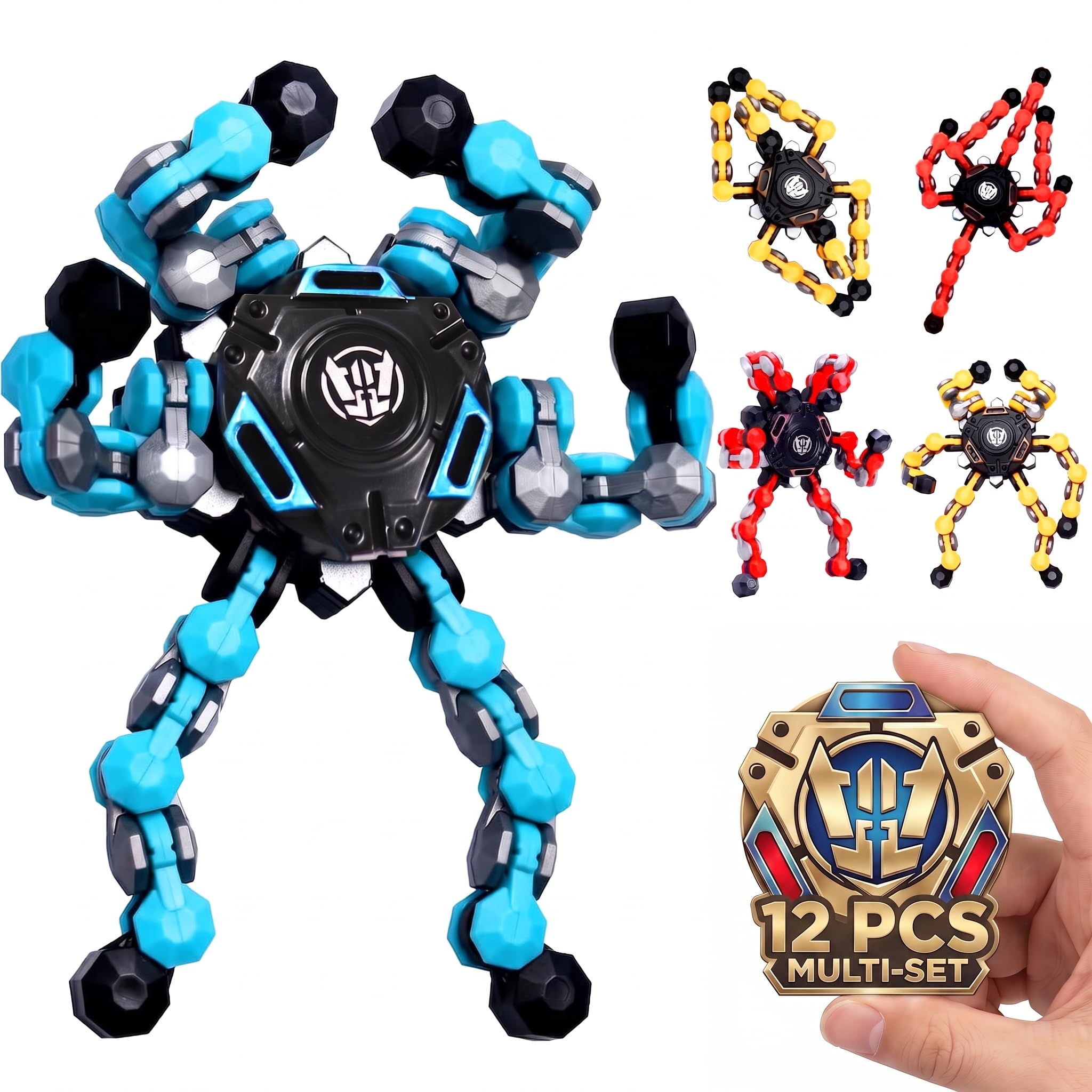 12 Packs NEW Transformable Sensory Fidget Spinner Toy, Funny DIY Spin Top Hand Finger Spinner Creative Fingertip Mechanical Gyro for Kids Adults, All Ages