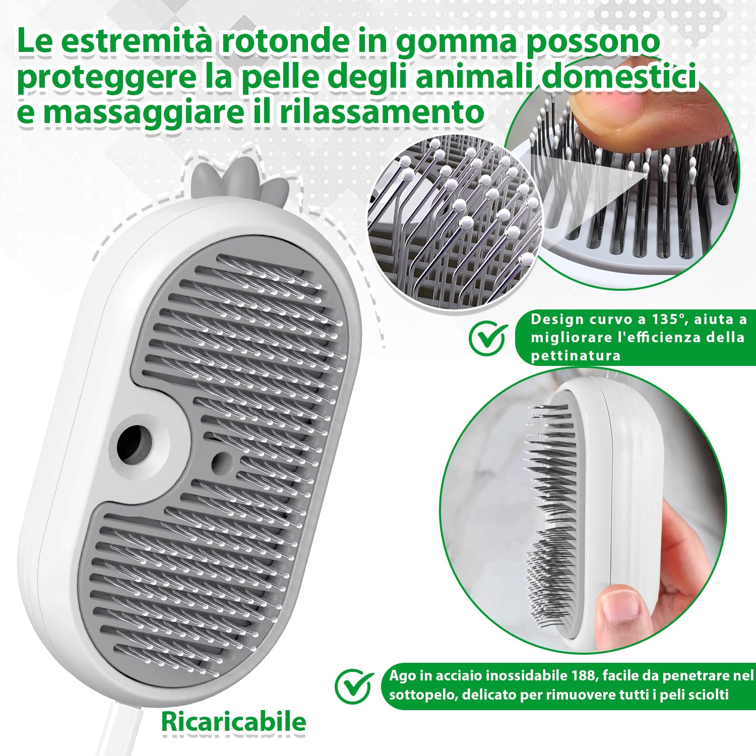 Spazzola a Vapore per Gatti Con Pulsante di Rilascio, Ricaricabile Spazzola Vapore per Peli Lunghi e Corti Gatti Cani Conigli, Autopulente per la Cura Della Muta Degli Animali Domestici