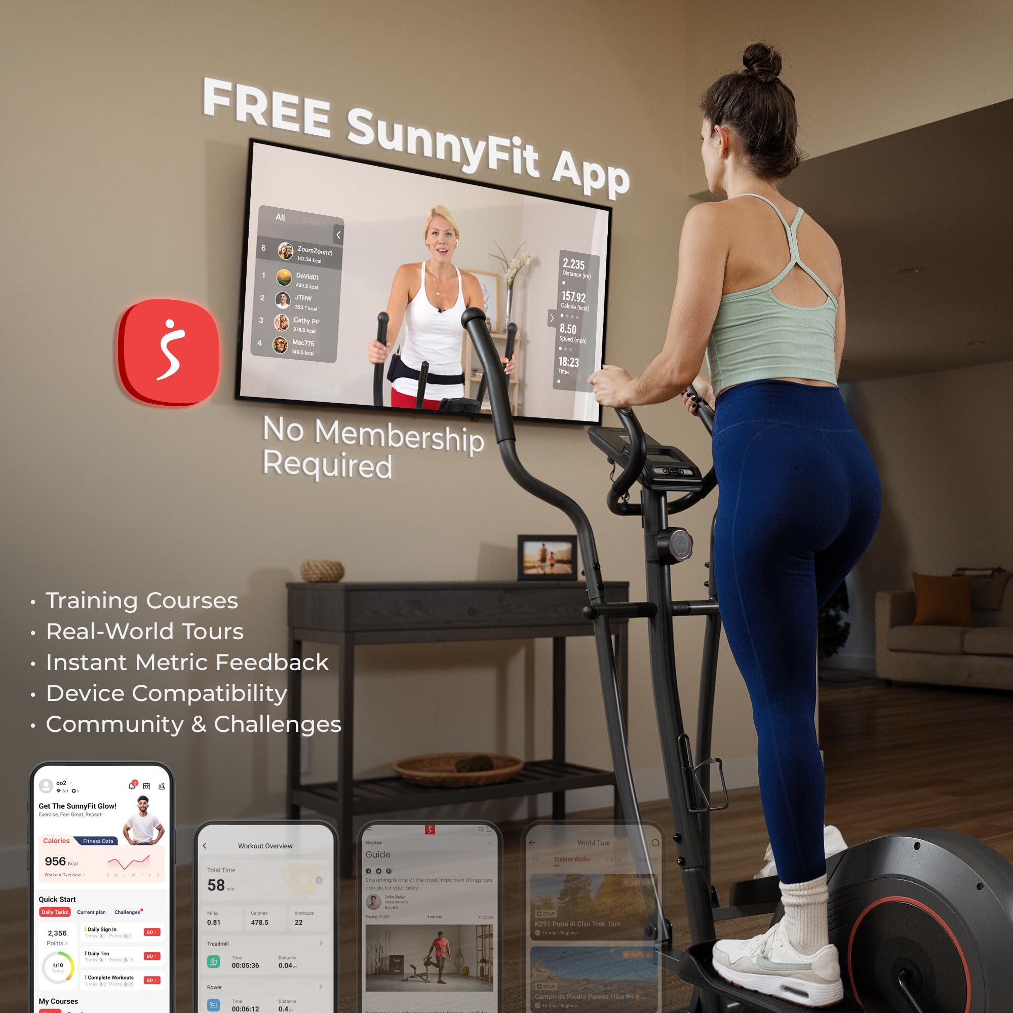 Sunny Health & Fitness Smart Upright Elliptical 