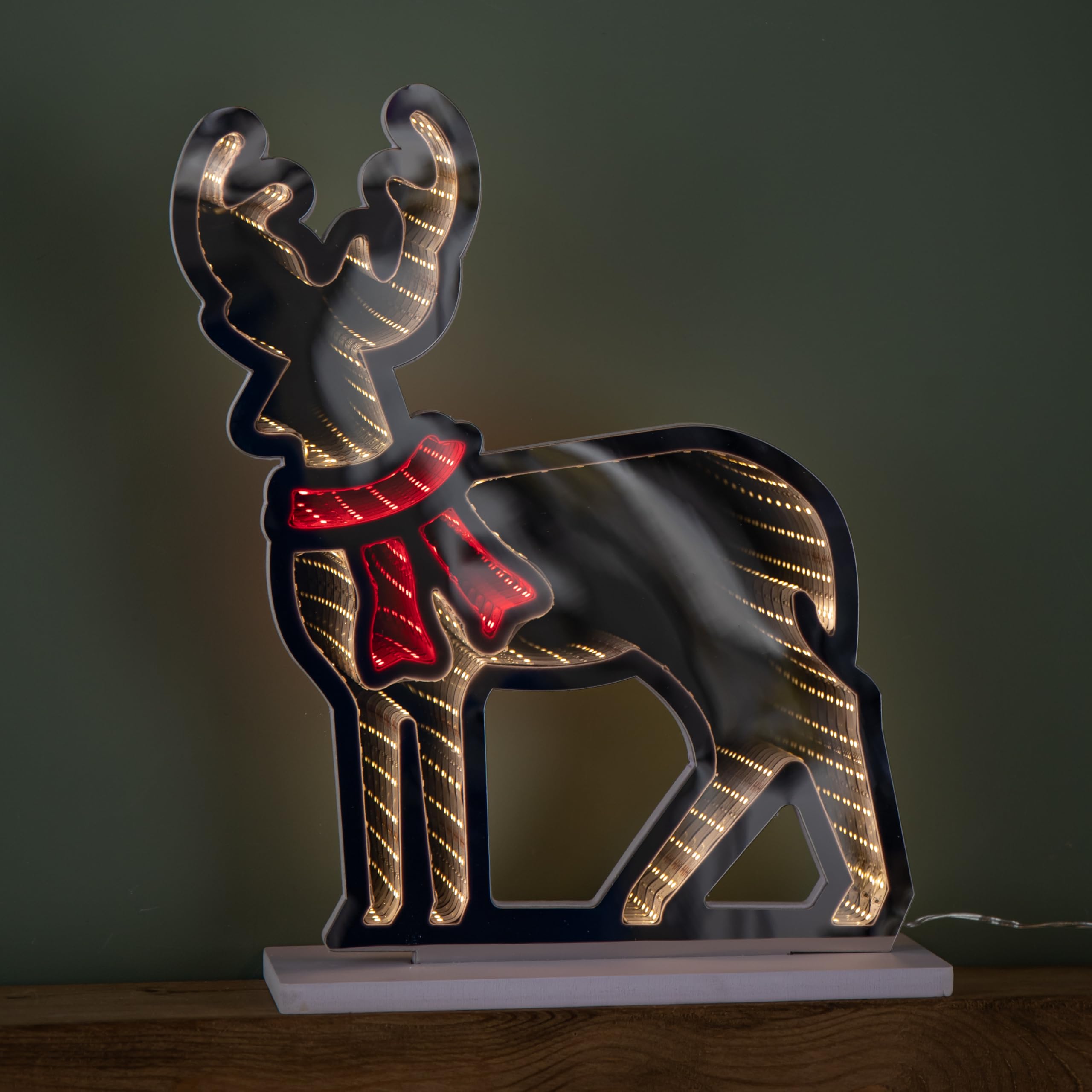 Rackhams Light/Red 40Cm Up Reindeer Christmas Infinity With And Warm White Leds
