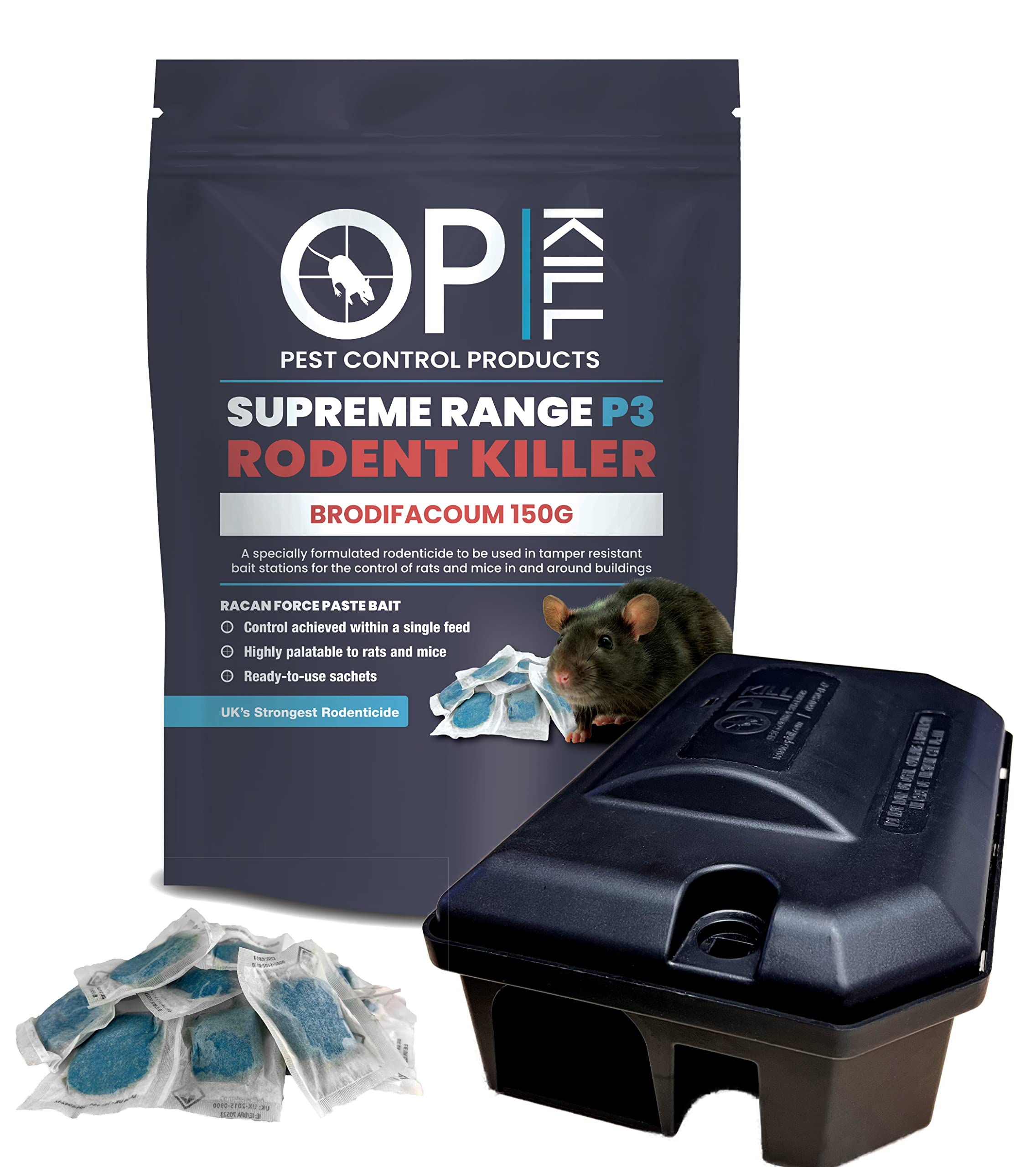 Supreme Range Rat & Mouse pasta (1 x150g) & Lockable Bait Box Fast Acting, All Weather, Single Feed Bait Sachets | Strongest Maximum Strength Poison For Pest Control