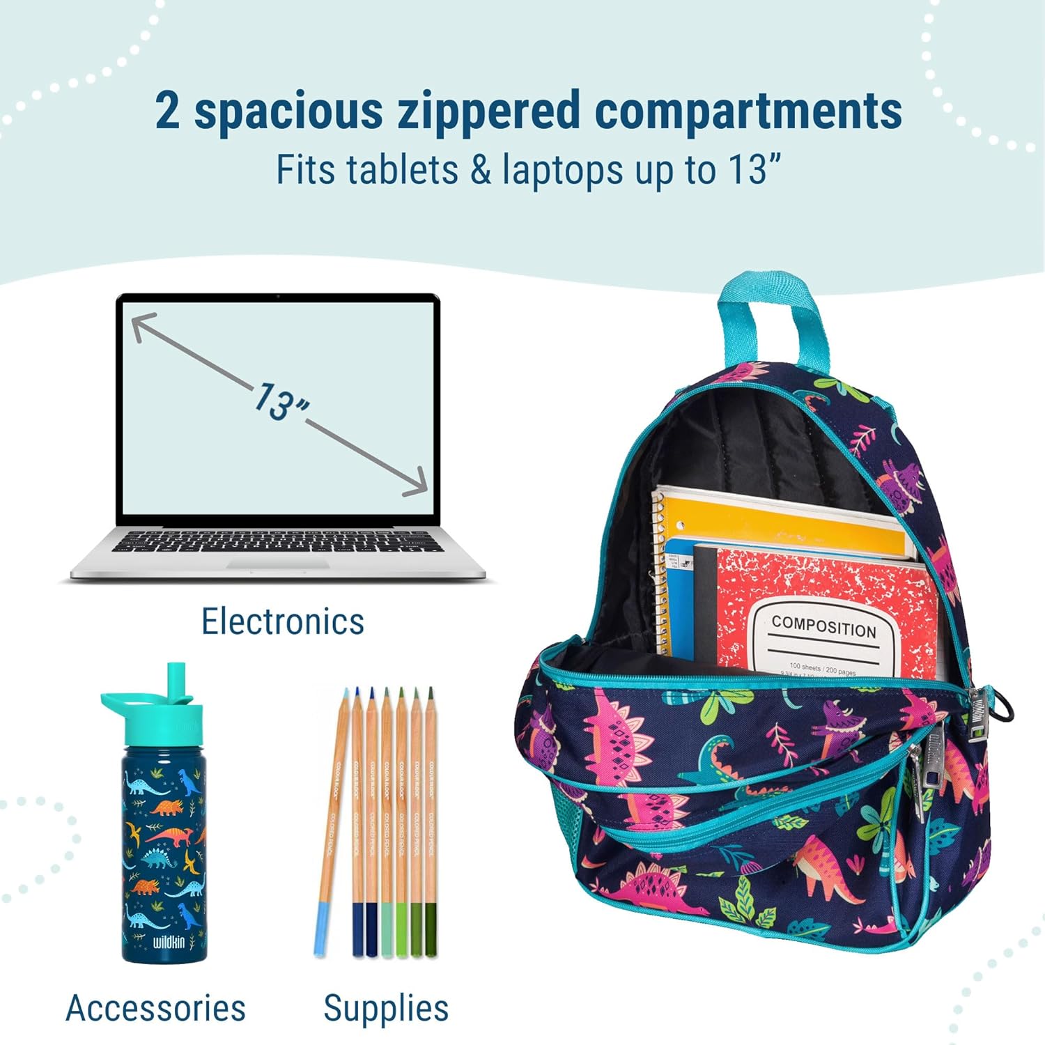 Wildkin 15-inch Kids Backpack – Durable, Padded, Adjustable for School & Travel - Darling Dinosaurs - Image 5