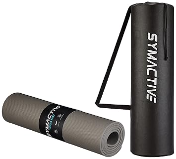 Amazon Brand - Symactive 8Mm Anti-Skid Lightweight Water/Dirt Proof Ldpe Yoga Mat With Carry Bag (Grey) - image, photos