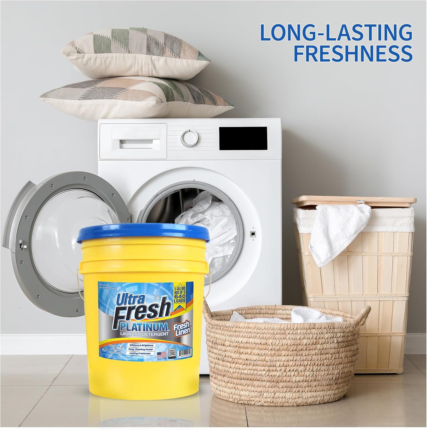 Ultra Fresh Platinum Liquid Laundry Detergent Washing Soap for All Machine Types, Up to 640 Loads, 5 Gal, Fresh Linen - Household Cleaning Supplies and Accessories for Clothing and Fabric Items