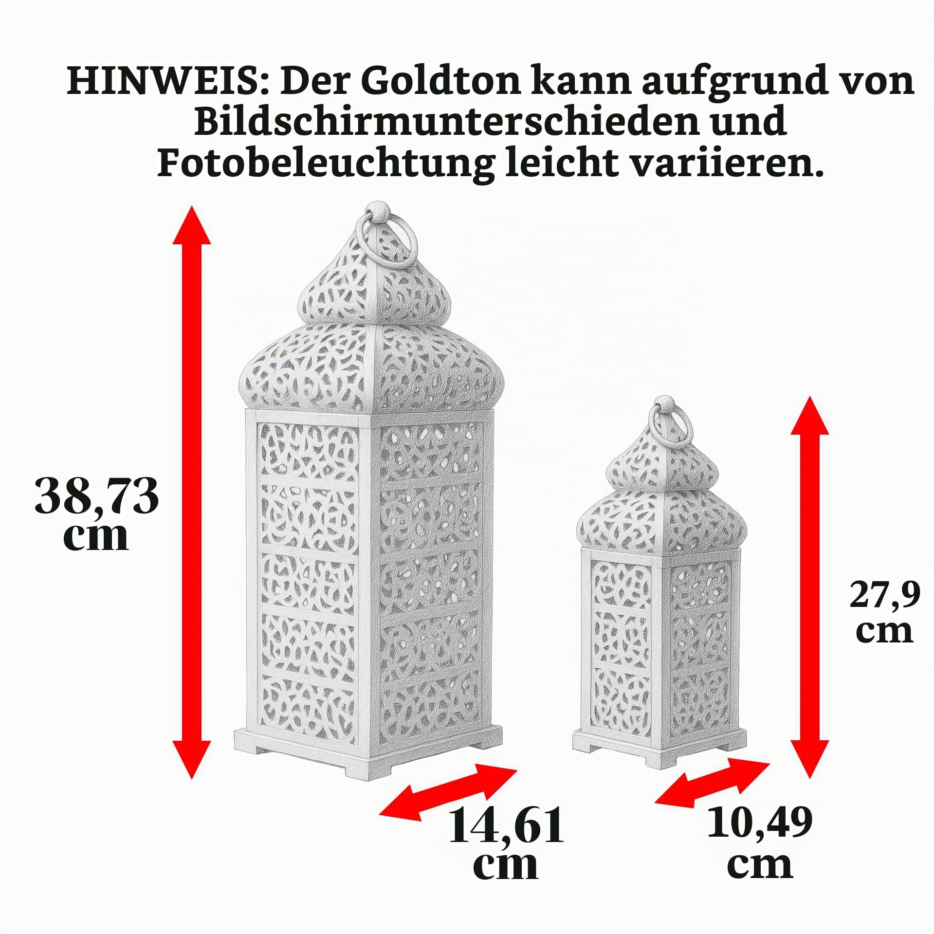 VELA LANTERNS Große goldene Tempel marokkanische Laterne Lampe Dekorative Kerzenhalter für Ramadan-Dekorationen, Hängen, Außenterrasse oder Veranda, Inneneinrichtung, Gold, 2 Stück