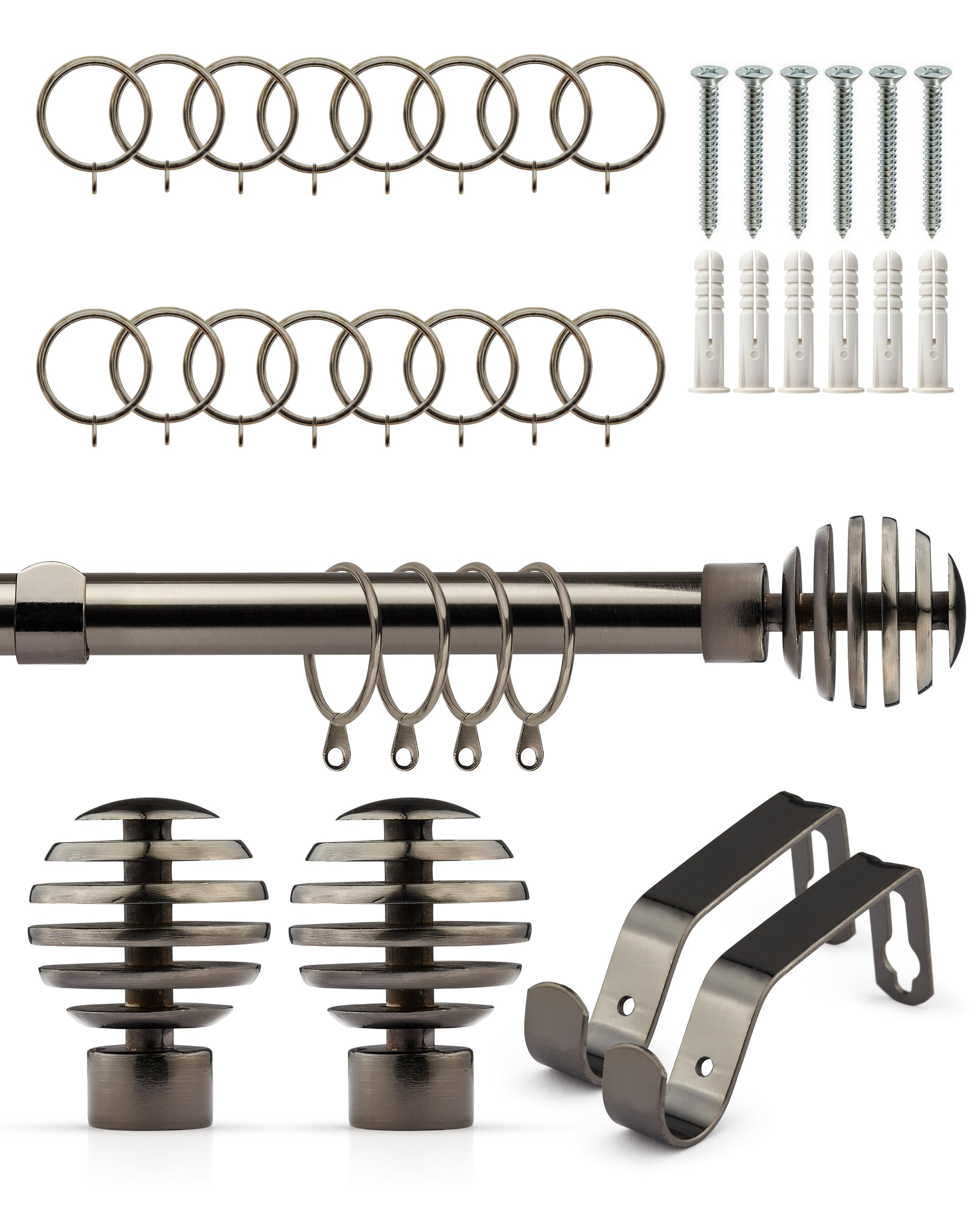 Emma Barclay  Black Curtain Pole With Rings Extendable Slice in Size 1.2 - 2.1m, Sports Direct