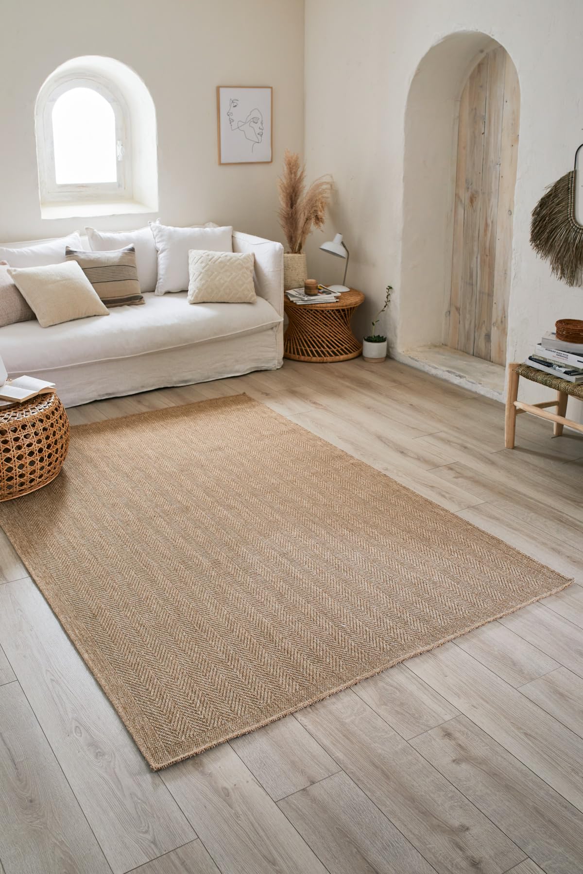 Atout Ciel Tapis Intérieur Extérieur Effet jonc de mer, 160 X 230cm, Beige