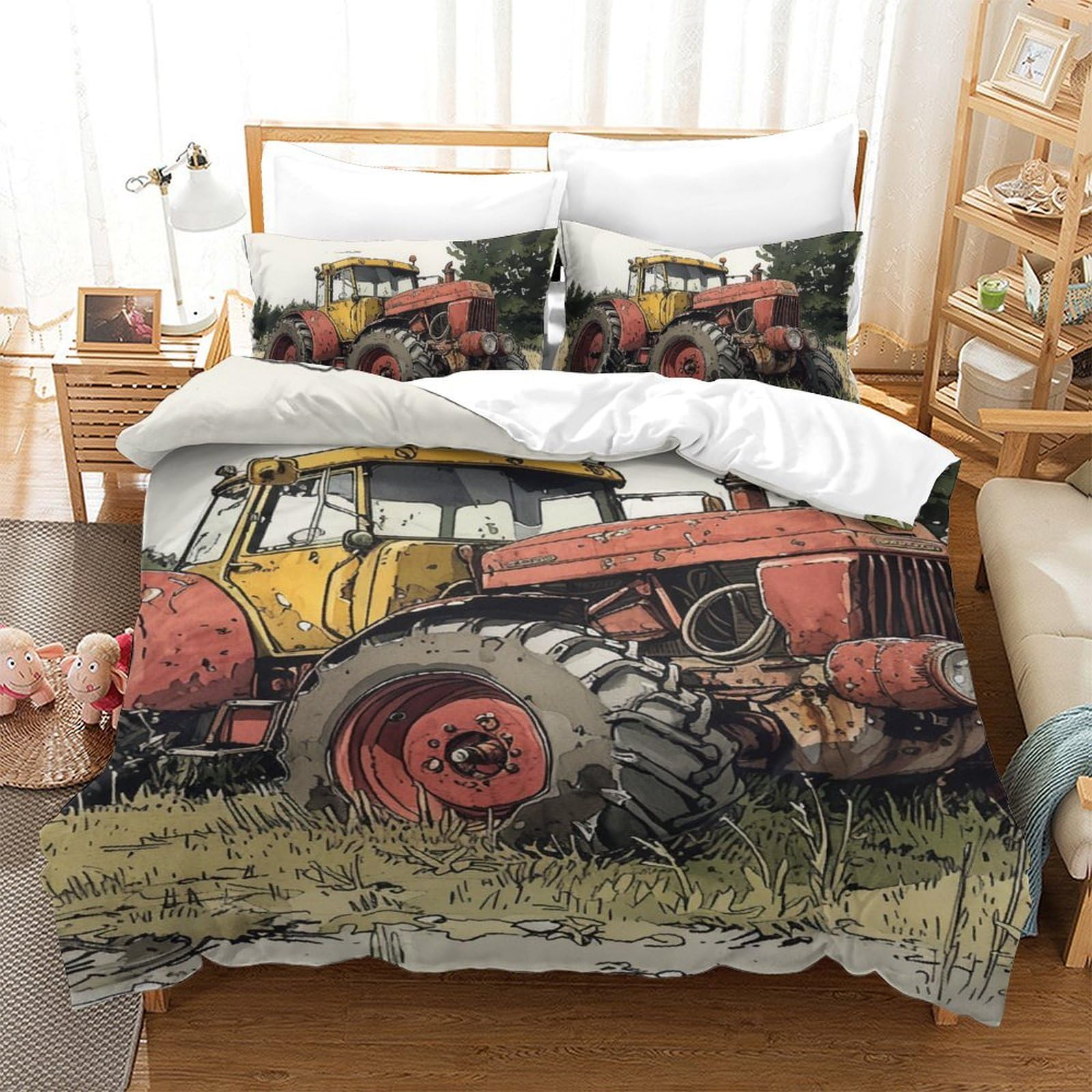Parure de couette tracteur 3D microfibre respirante et super douce 3 pièces pour enfant