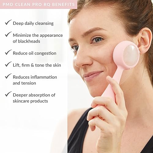 Miniatura 2 de PMD Clean Pro RQ - Dispositivo inteligente de limpieza facial con cepillo de silicona y cuarzo rosa con piedras preciosas activeWarmth