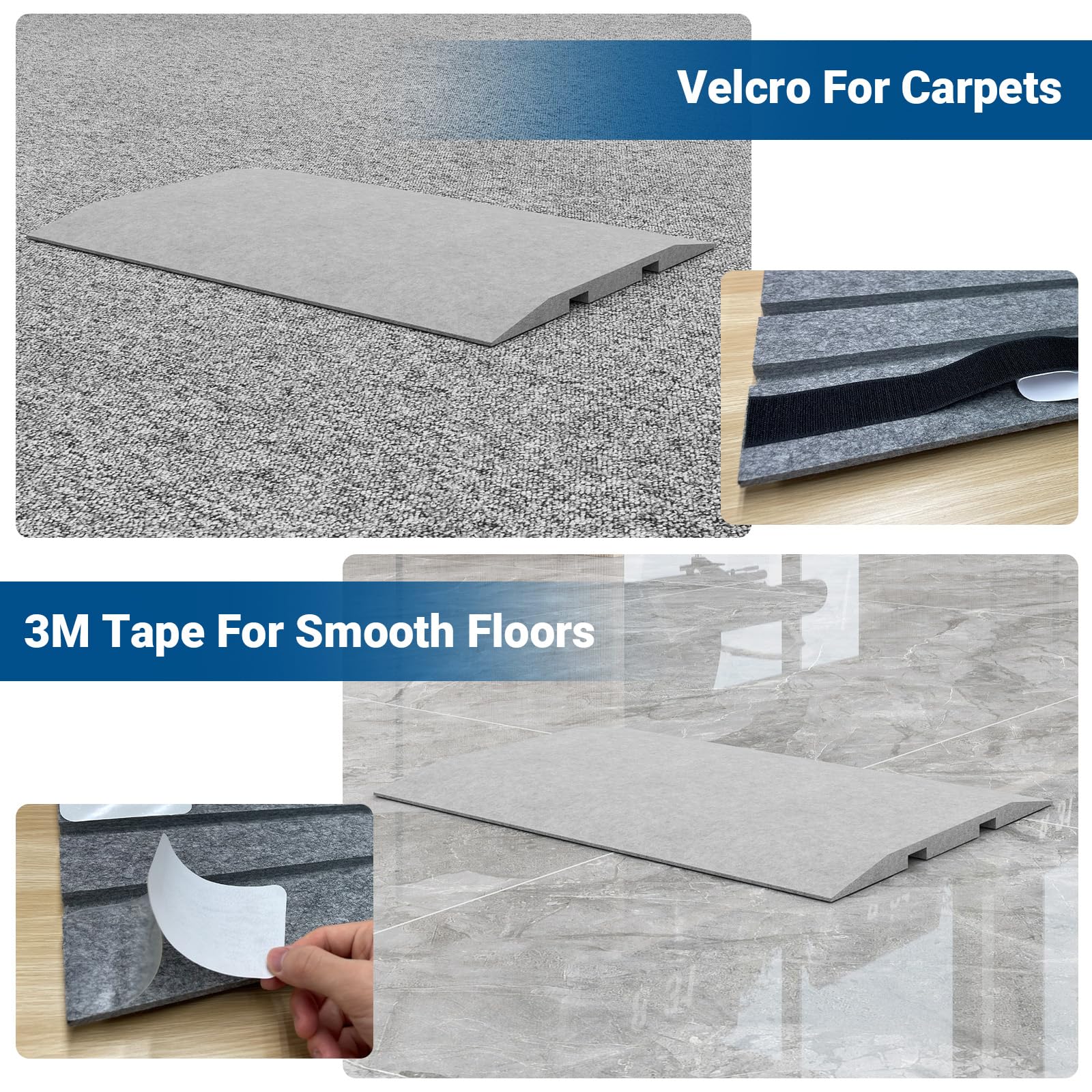 PUNCIA Cubierta de fieltro para cables de suelo con 2 canales, ocultador de cables de perfil bajo para alfombras, tira de gestión de cables de 160 cm con velcro y cinta 3M para oficina, exposición