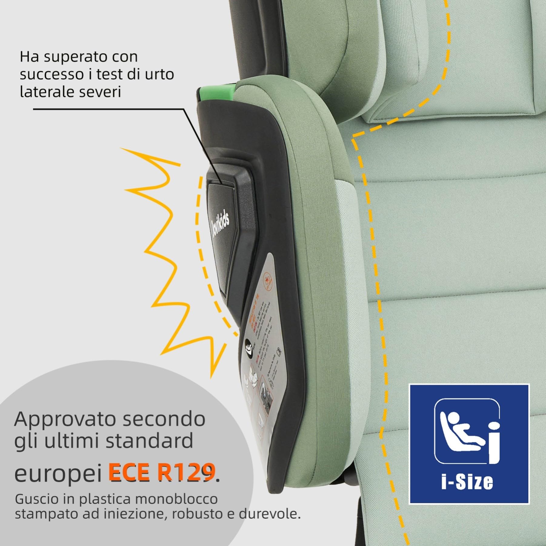 Jovikids i-Size Seggiolino Auto ISOFIX, Pieghevole Alzatina Auto per Bambini ECE R129, circa 3-12 anni/100-150cm, Altezza e larghezza regolabili