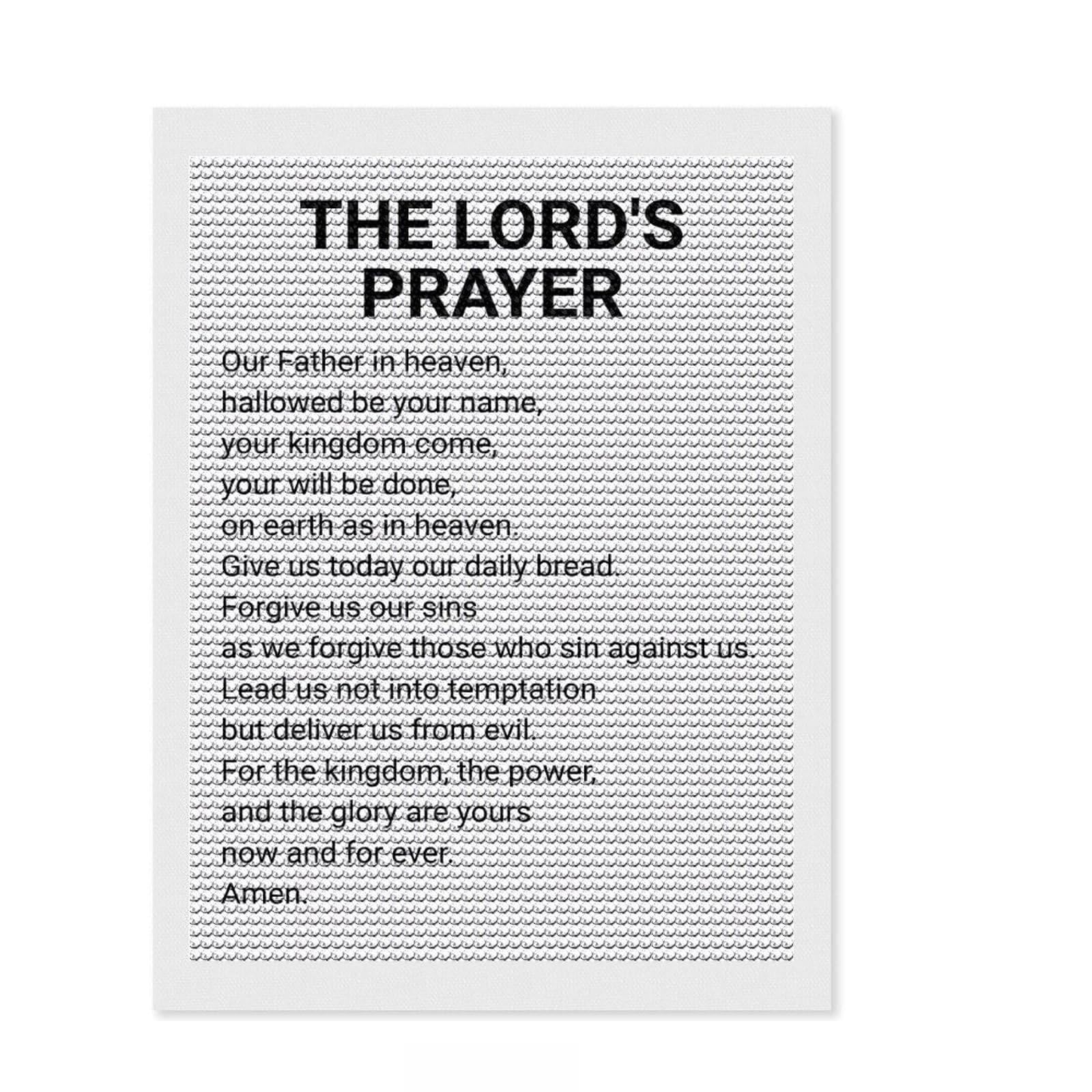 Junmoney THE Lords Prayer White Diamond Art Canvas 12"x16", Neat Printed Canvas, Mindful Craft Activity, Cosy Home Accent, Festive Craft Gift