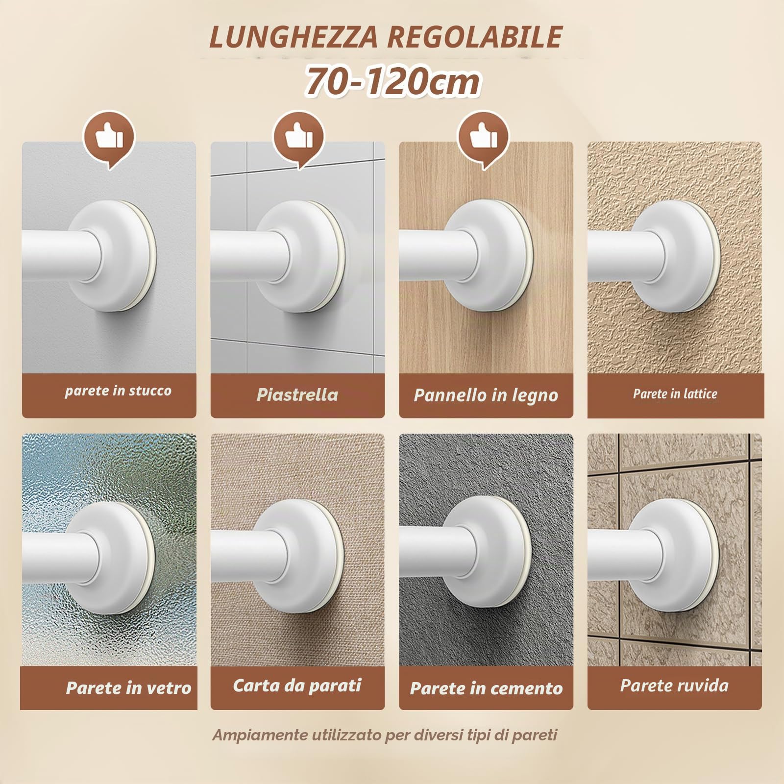 Flintronic Bastone per Tenda Estensibile, 70-120cm Bastone per Tenda da Doccia Estensibile Senza Trapano, 25mm Asta Telescopica, per Finestre, Bagno, Armadio, Porta Armadio Della Cucina