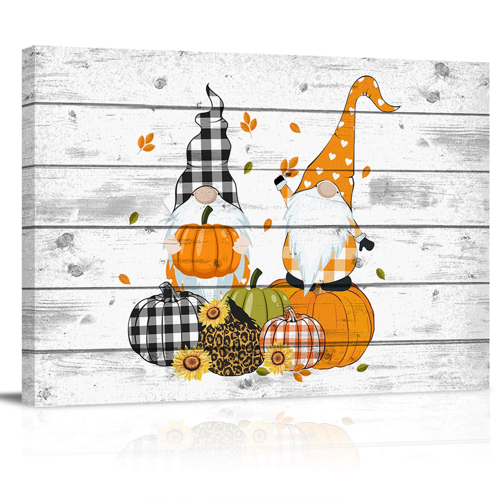 Sailground Canvas Wall Art Decor Fall Harvest Thanksgiving Gnome Pumpkin Wooden Artwork Canvas Prints for Living Room Bedroom Kitchen Office Stretched & Framed Ready to Hang (16" x 24")