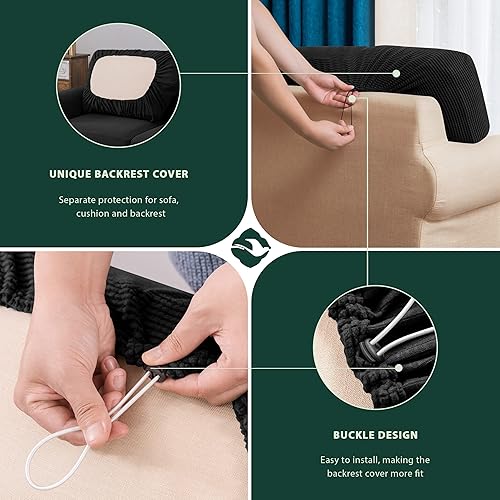 Vista 66 de CHUN YI - Funda elástica para sillón (3 piezas), funda para sofá de 1 plaza con un respaldo y cojín separado con banda elástica, tela jacquard