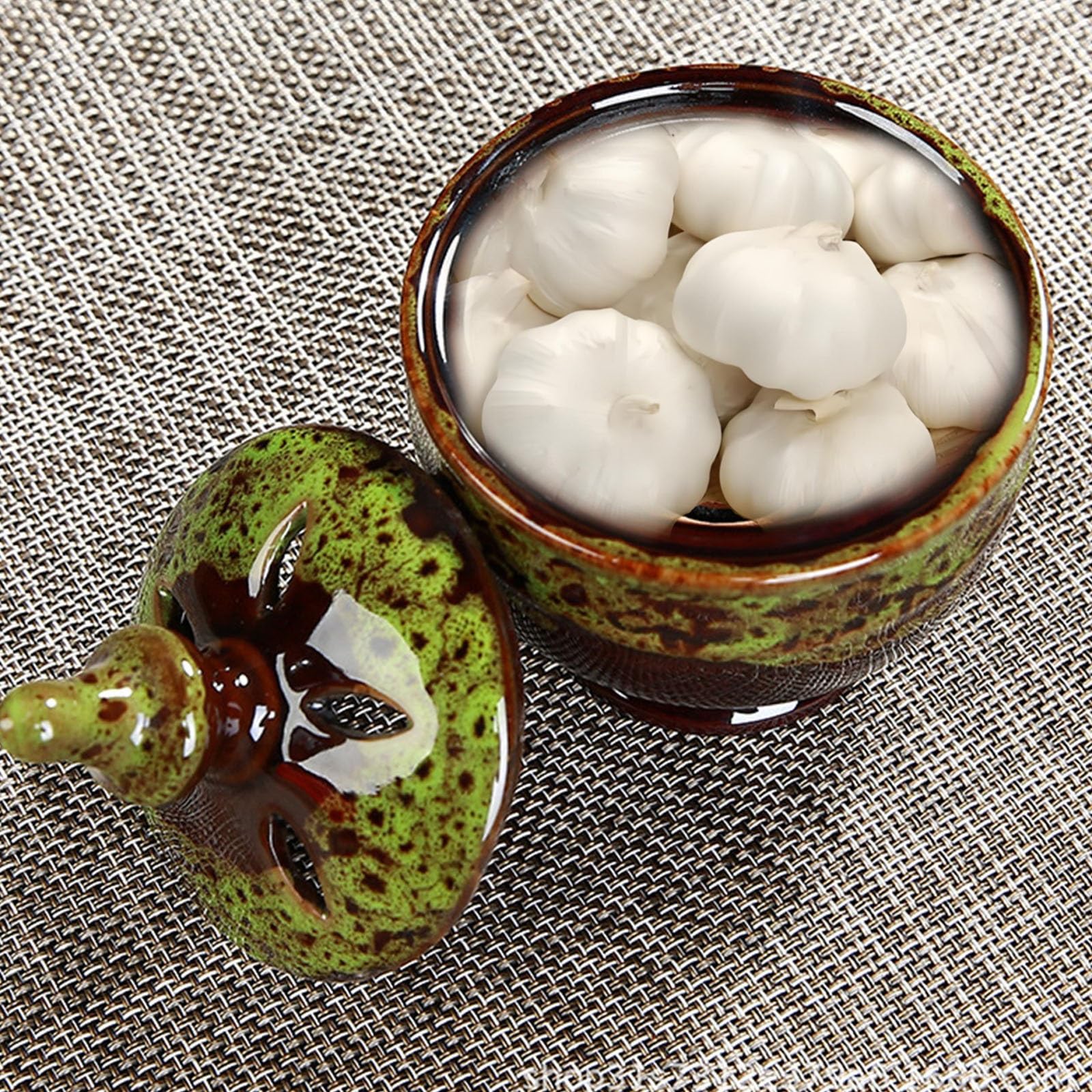 KANLVU Modern Keramik Knoblauchtopf Halterung Belüftet Knoblauch Aufbewahrung Zur Aufbewahrung Von Ingwer, Knoblauch, Frische, Knoblauch Lagerung Behälter(A) Küche, Haushalt & Wohnen