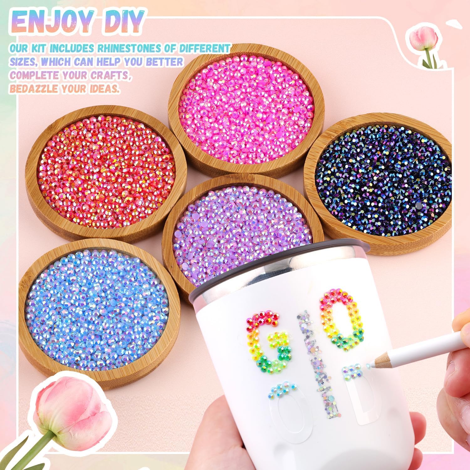 32000 strass per nail art, 40 colori, 3 mm, in resina, kit con colla, pinzette e penna, cristalli con retro piatto, per fai da te, artigianato, decorazione, vestiti, scarpe
