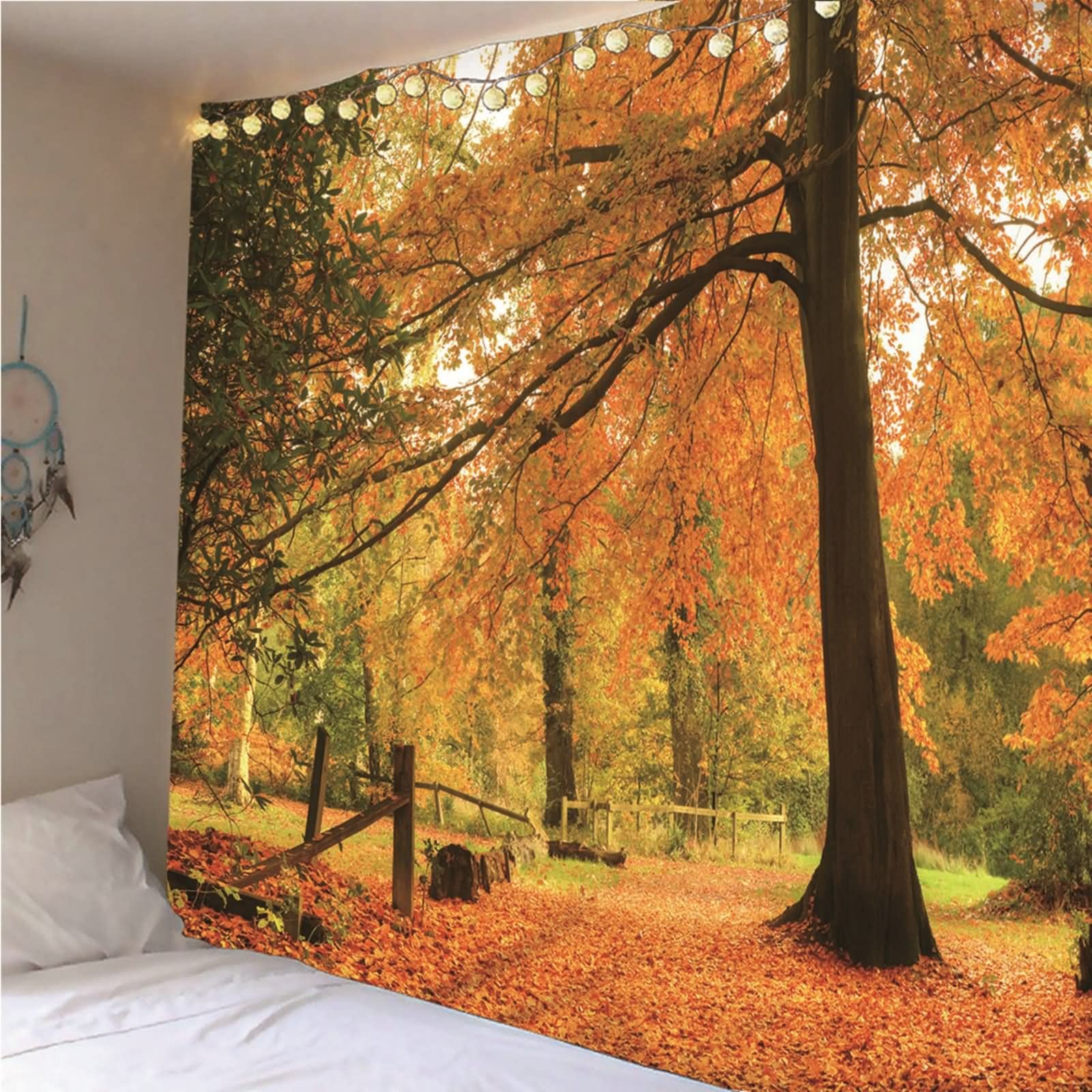Tapices Salon, Decoración Navideña Hogar Bosque de Arce Poliéster Naranja 150x130CM Regalo Mujer