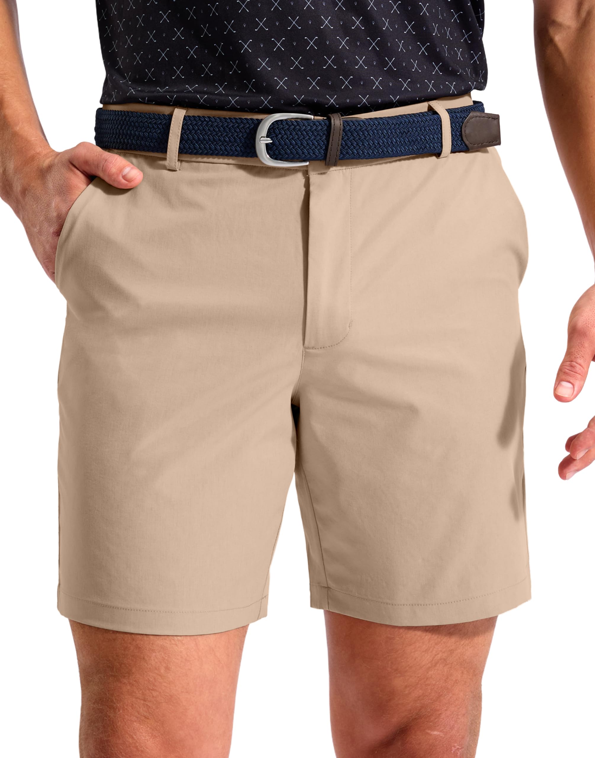 Obla Mens Shorts Golf Casual 5 7 9 Flat Front Dress Shorts for Men Classic Fit with 4
