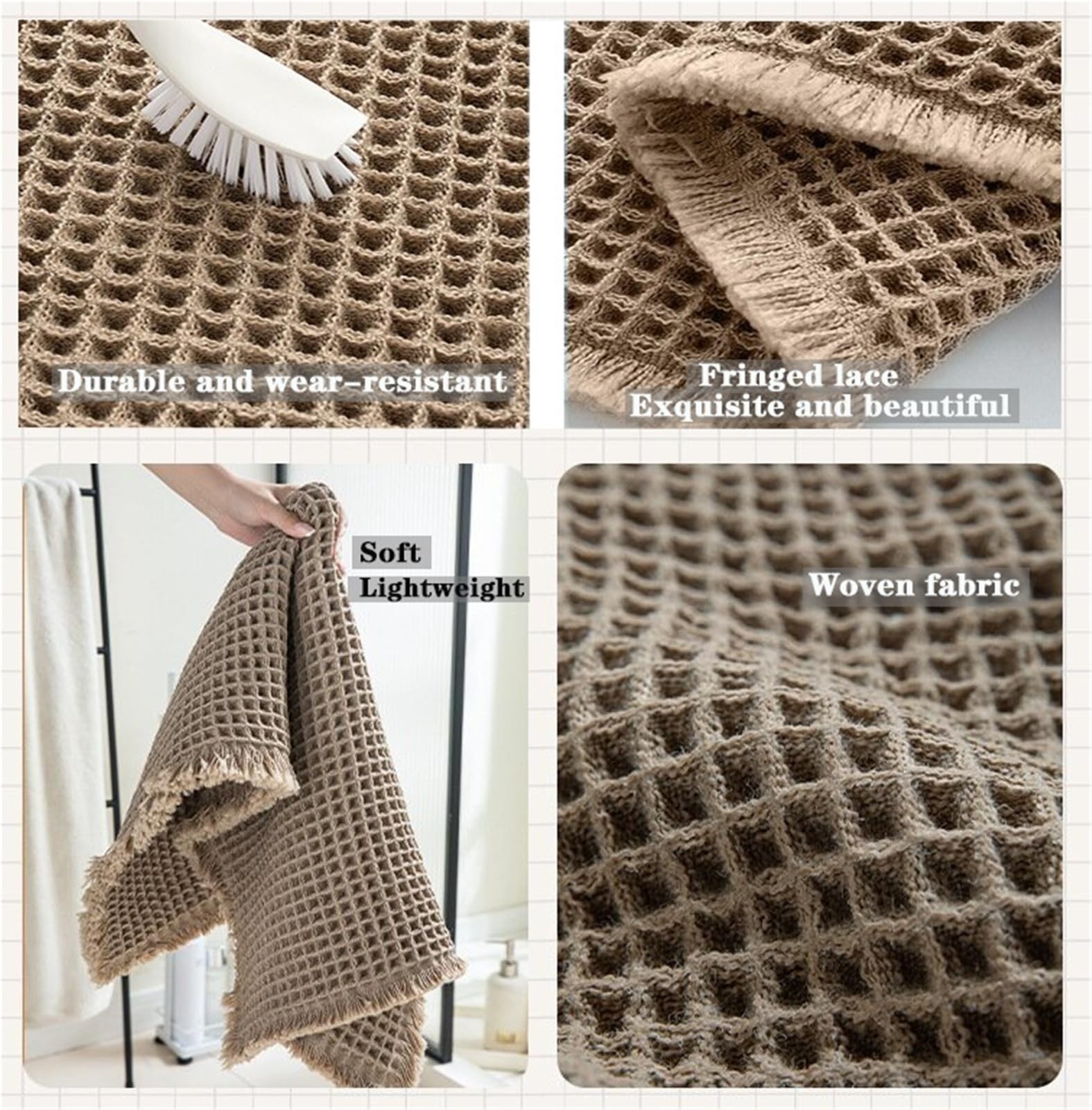 Super Saugfähige Badezimmerteppich Waffel Badematte rutschfest, Badteppich Waschbar Ultraweich und Schnelltrocknend, mit Quasten für Küche Wohnzimmer Schlafzimmer(Beige,61 x 183 cm)