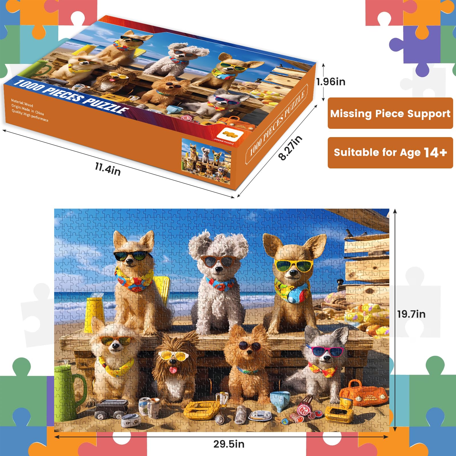 Puzzle 1000 Pezzi Per Adulti 'Beach Tree Dog' – Design Fungo Incantevole, Sfida Meditativa 68x51 Cm