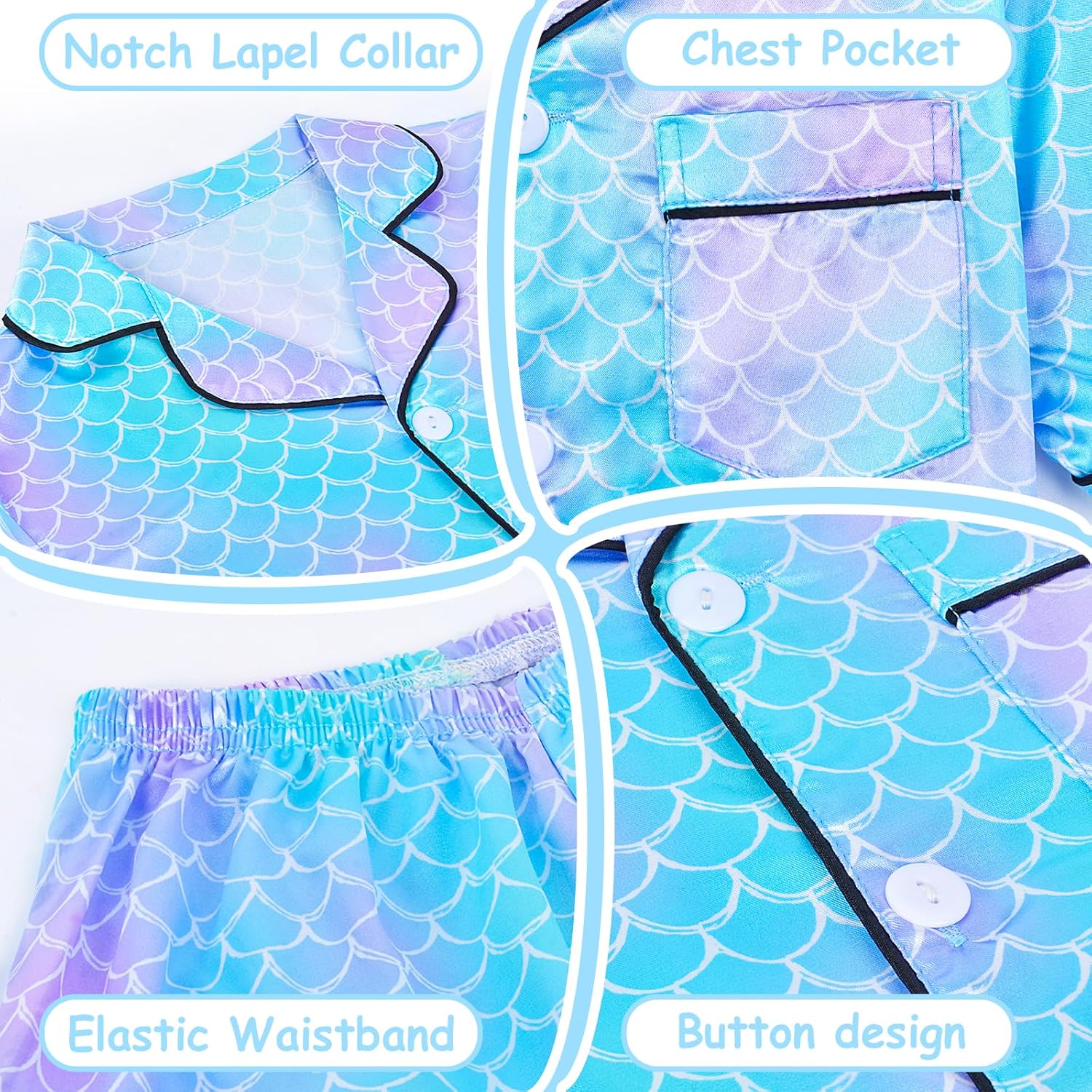 Nidoul Girls Pajamas Satin Short Sleeve Button Down Silky Pjs Girls' Sleepwear Set for Toddler Kids 3T-10Y - Image 5