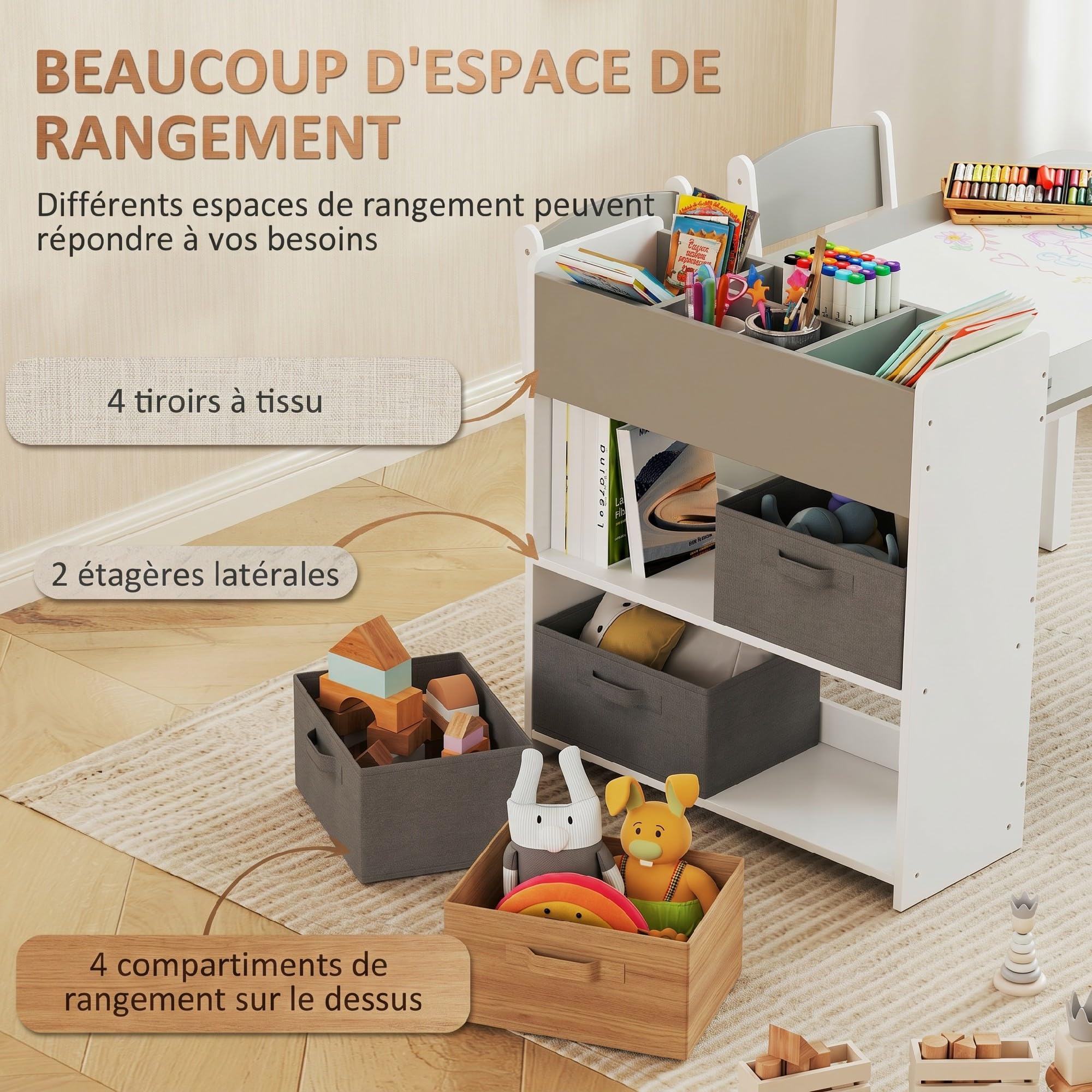 AIYAPLAY Ensemble de Table et 2 Chaises pour Enfants 3-8 Ans Gris