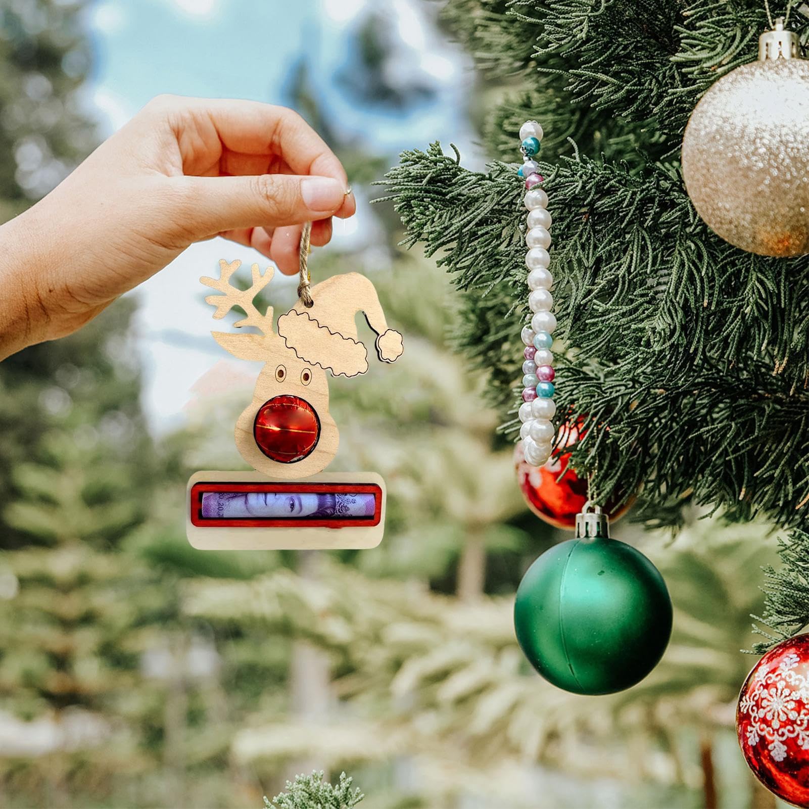 Adorno para árbol de Navidad con Soporte para Dinero, Titular de Dinero Hecho a Mano para Regalo en Efectivo, Decoración para, se Pueden Escribir bendiciones en la Parte Posterior.