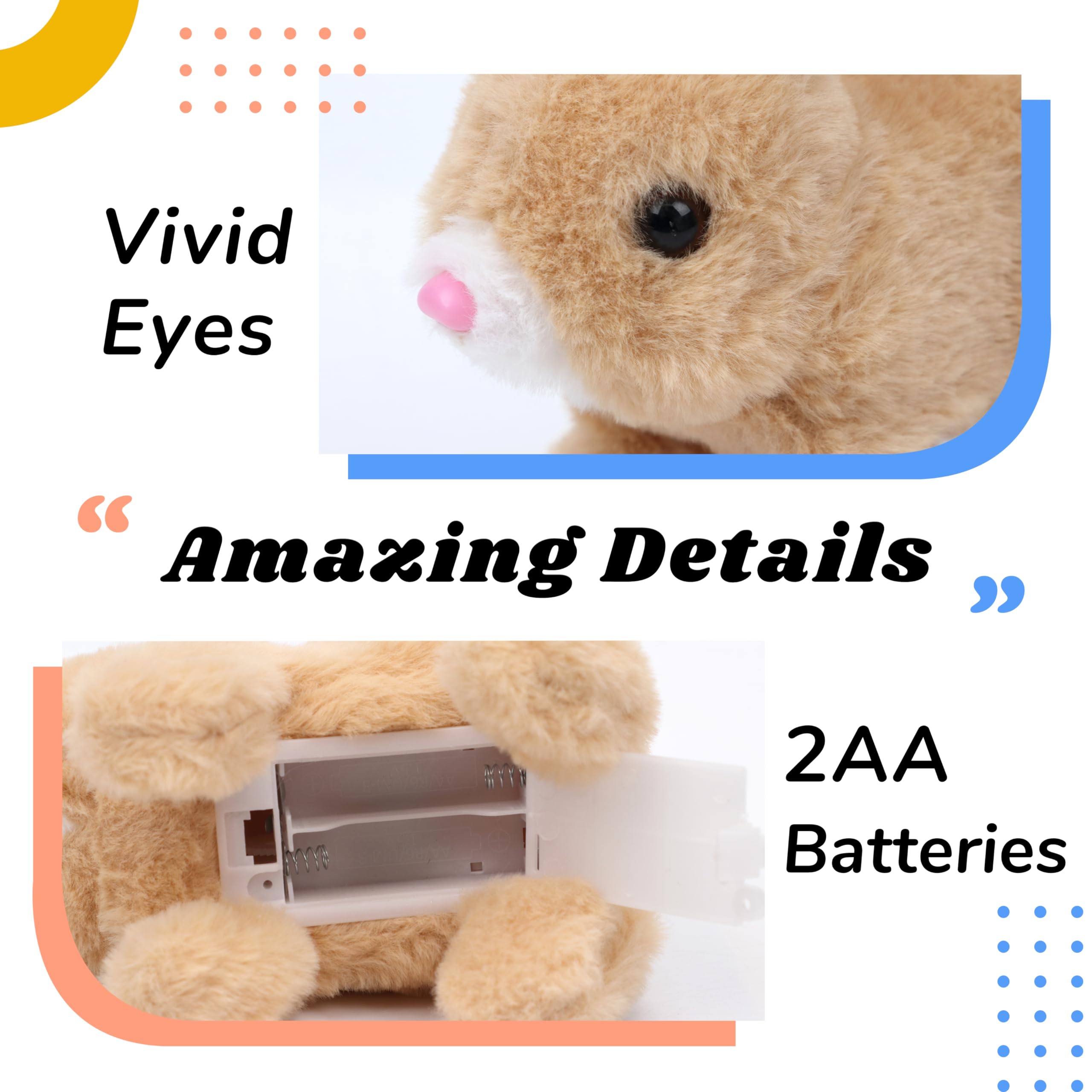 Hopearl Hopping Rabbit Interactive Electronic Pet Plush Bunny Toy with Sounds and Movements Animated Walking Wiggle Ears Twitch Nose Gift for Toddlers Birthday, Brown, 7''