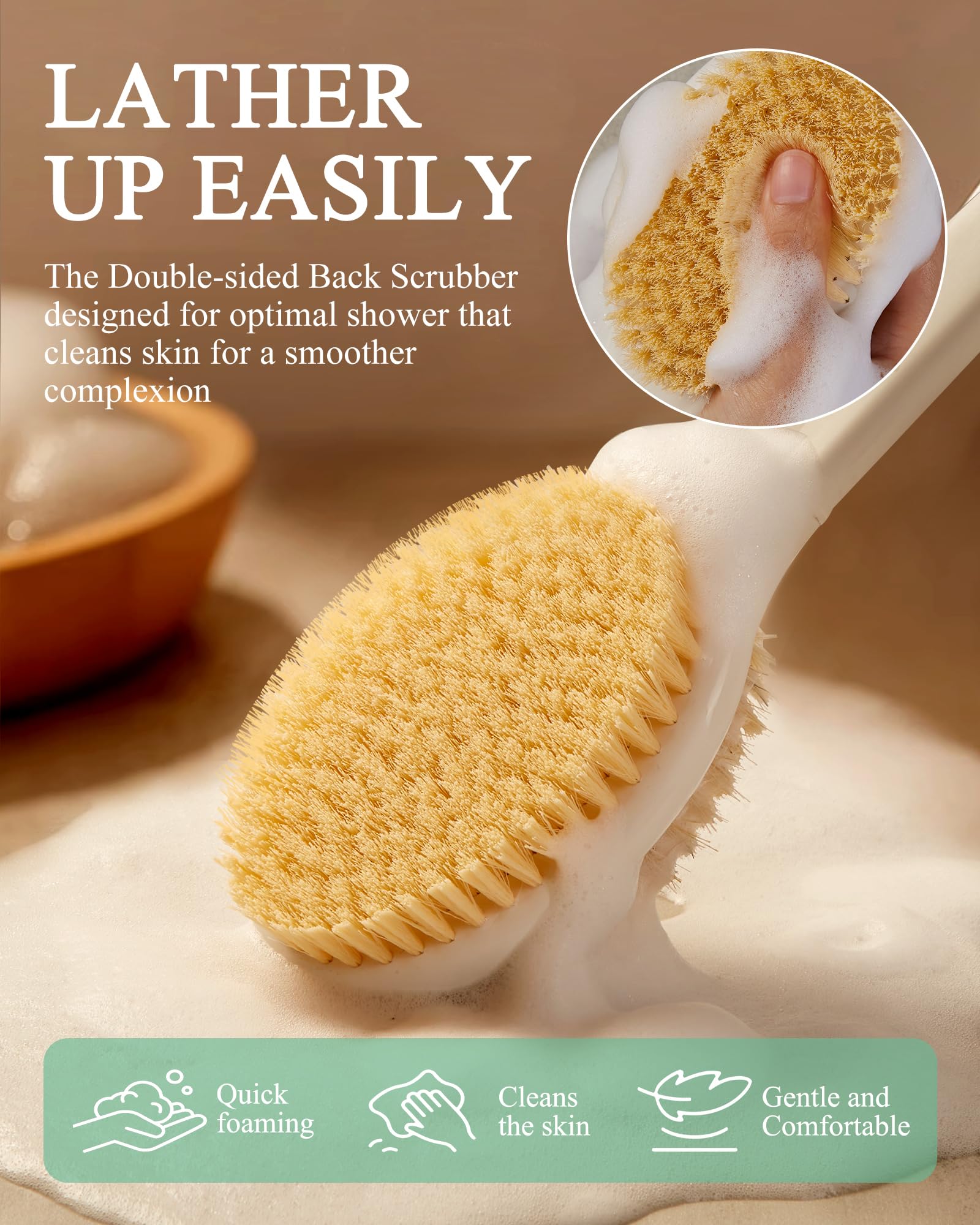 Back Scrubber for Massage Dry Brushing: Body Brush for Shower with 18.1in Anti Slip Long Handle - Image 4
