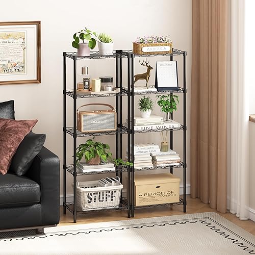 Miniatura 5 de HOMEFORT Estantes de almacenamiento, estantería de 5 cables, estante de almacenamiento independiente de metal para cocina, despensa, baño, negro,