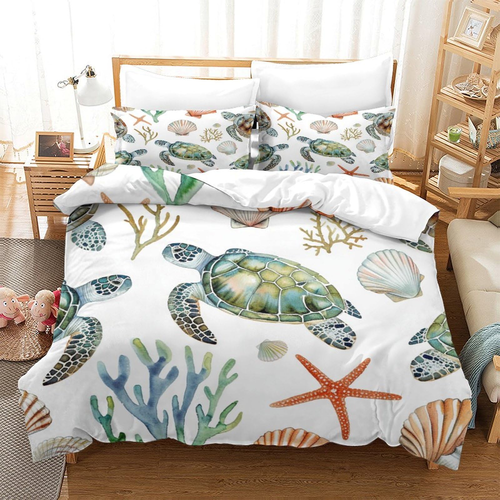 P1s9u7w5y Sea Turtle-7 3D Printed Ocean Theme Duvet Cover Set 3Pcs Microfiber Marine Life Bedding Set King（220X240cm）