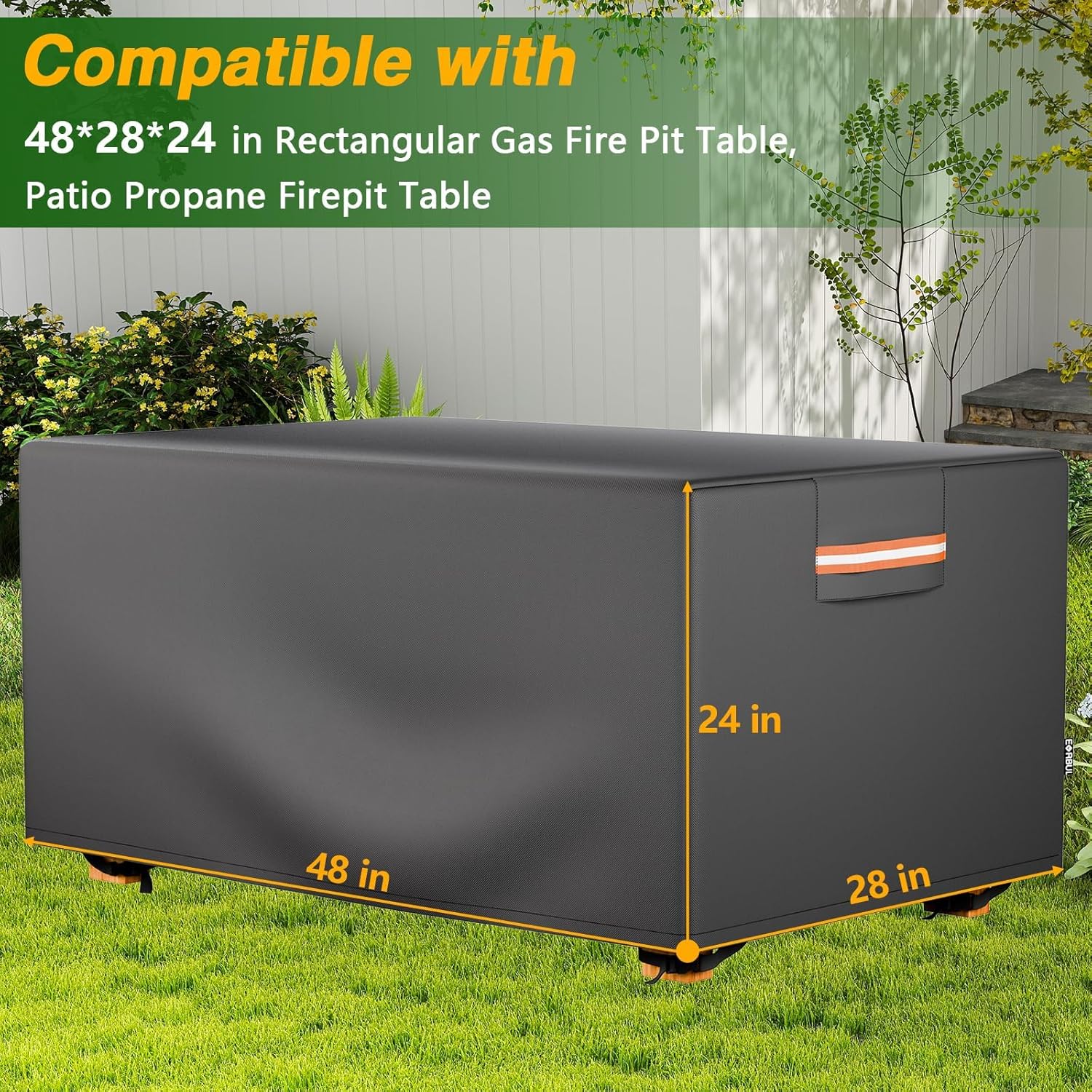 EVRBUL 48*28*24 In Heavy Duty 420D Rectangular Gas Fire Pit Table Cover, Waterproof Firepit Cover, Patio Propane Firepit Tables Covers, Outdoor Fire Table covers